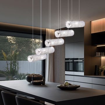 Globo LED Pendelleuchte, LED-Leuchtmittel fest verbaut, Neutralweiß, Pendellampe Hängeleuchte Wohnzimmerlampe silber Glas Kristalle H 140cm