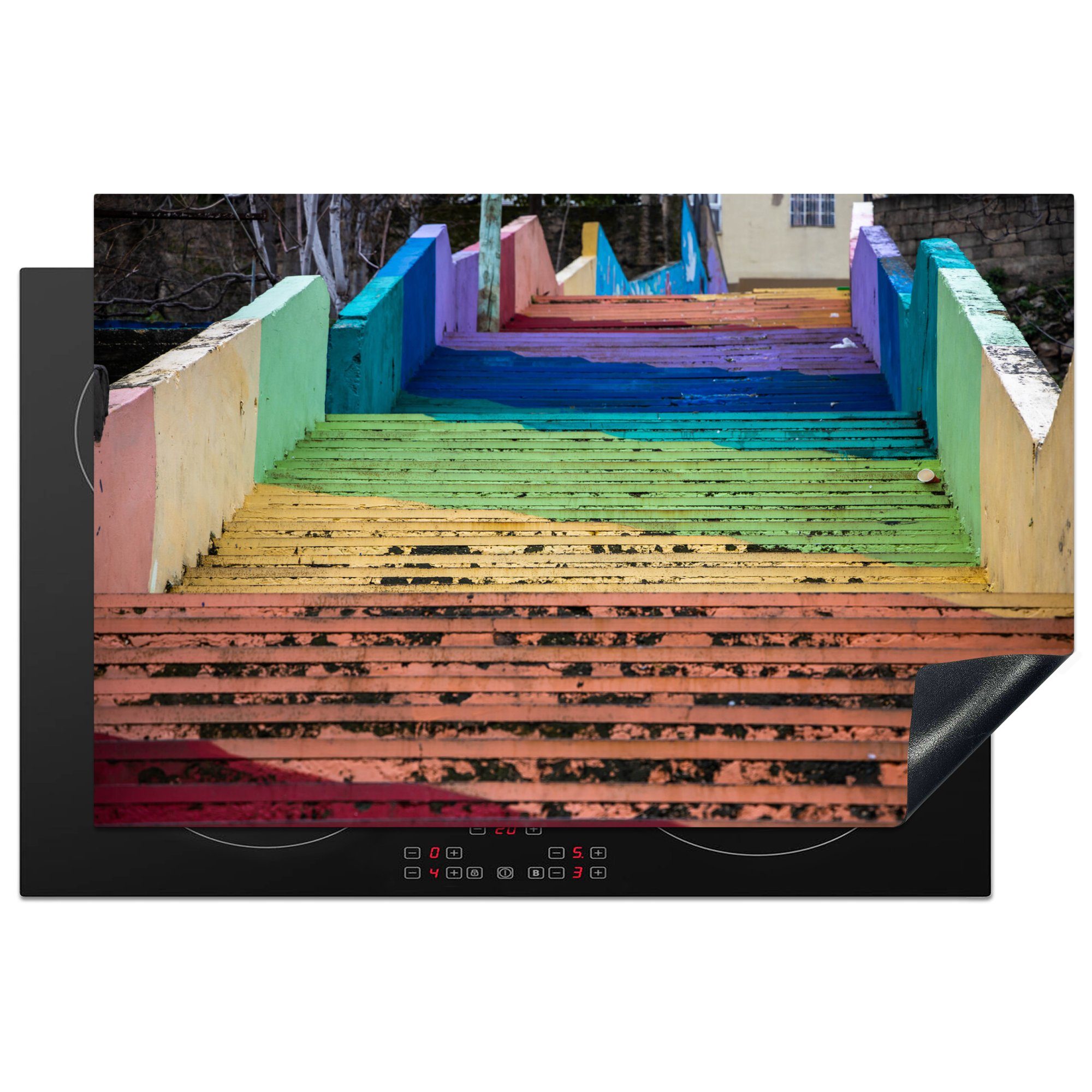 MuchoWow Herdblende-/Abdeckplatte Regenbogenfarben Jordanien, einer cm, in küche, 81x52 tlg), Vinyl, Induktionskochfeld für die Schutz (1 auf Ceranfeldabdeckung Treppe