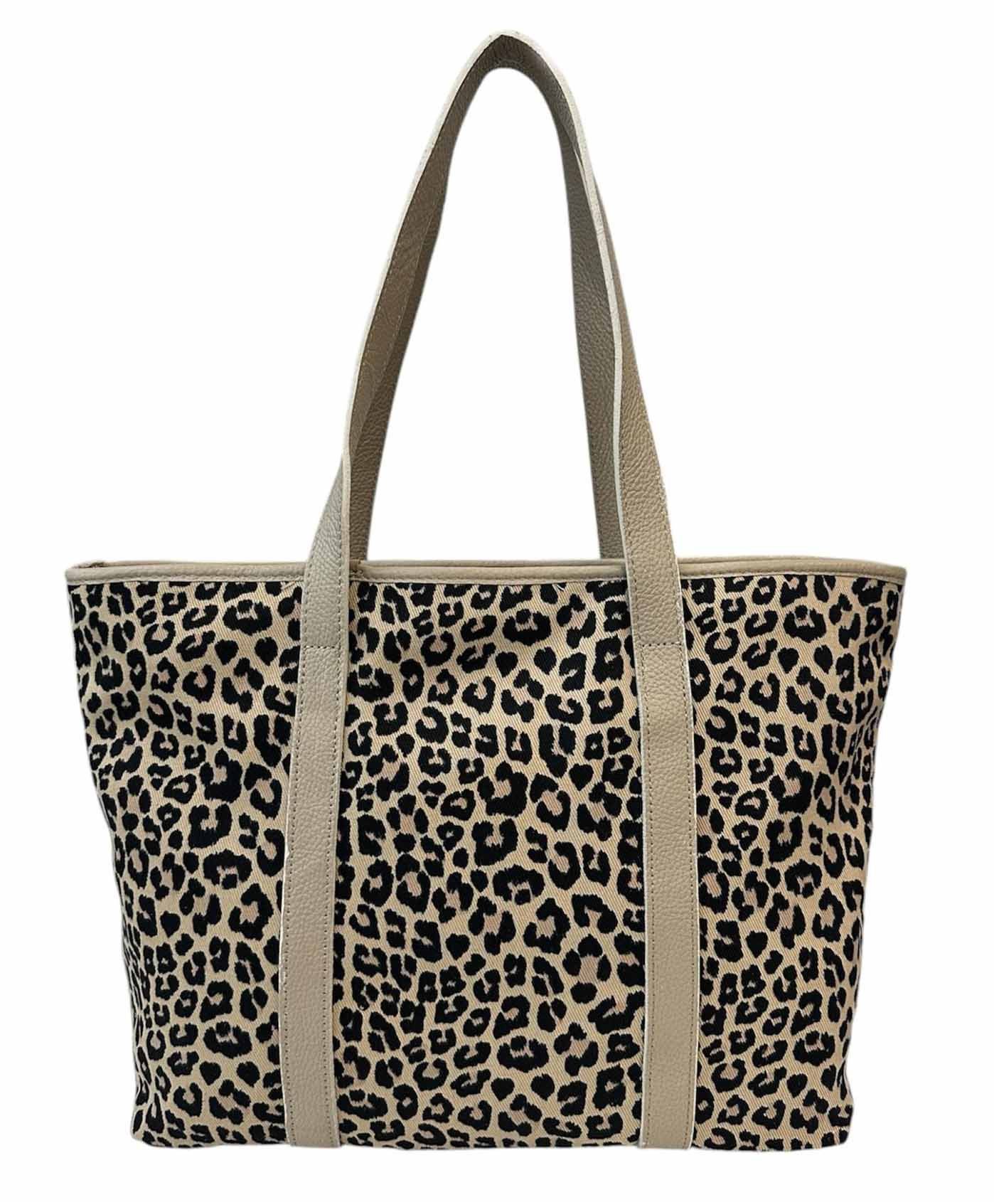 ITALYSHOP24 Schultertasche Damen Leo Tasche Shopper Ledertasche Tote Bag Leopard Print Handtasche Leo Muster Reisetasche Henkeltasche Beuteltasche Weekender Canvas Bag