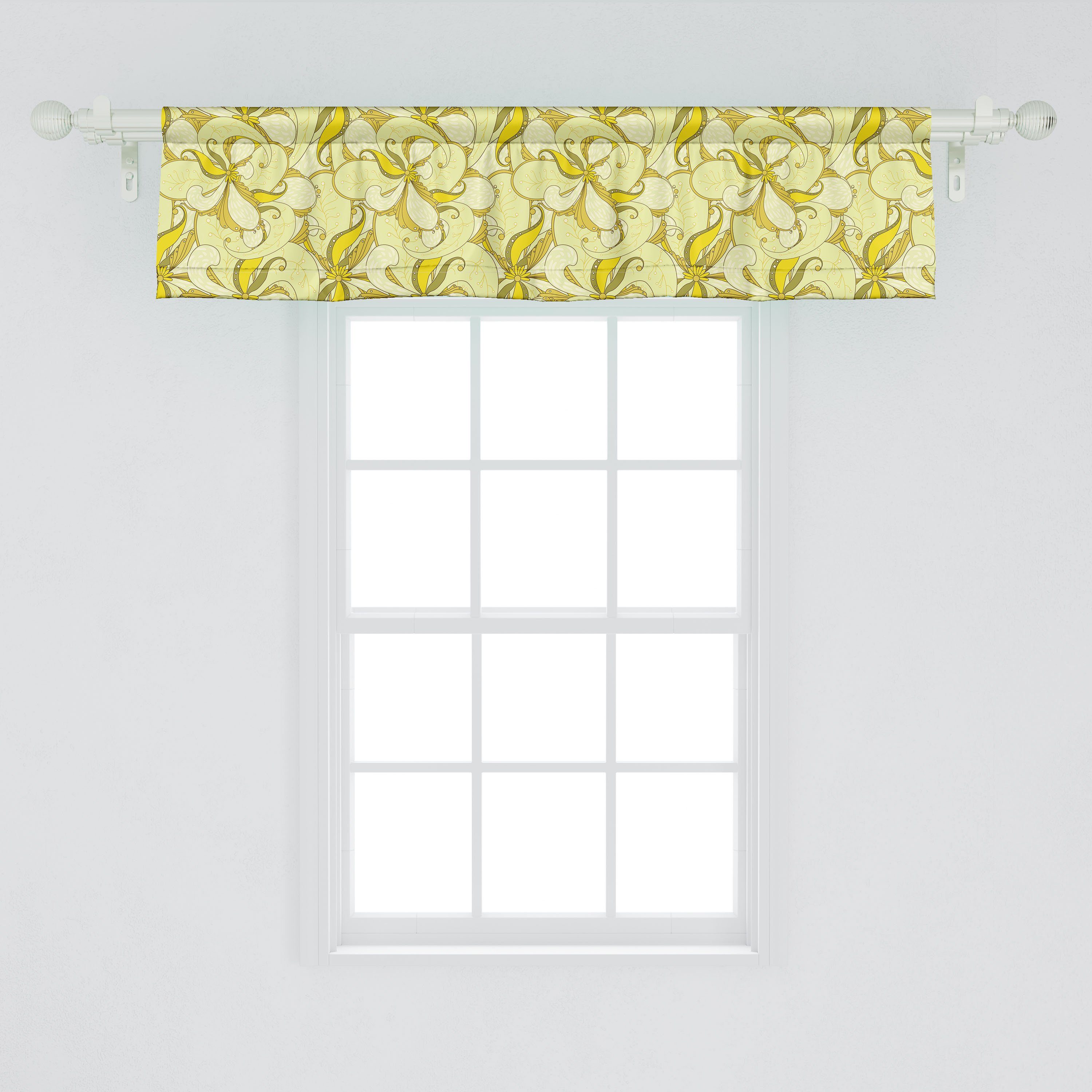 Scheibengardine Vorhang Volant für Küche Dekor Farben Schlafzimmer Abakuhaus, Sommer-Blumen Gedämpfte mit Microfaser, Retro Stangentasche
