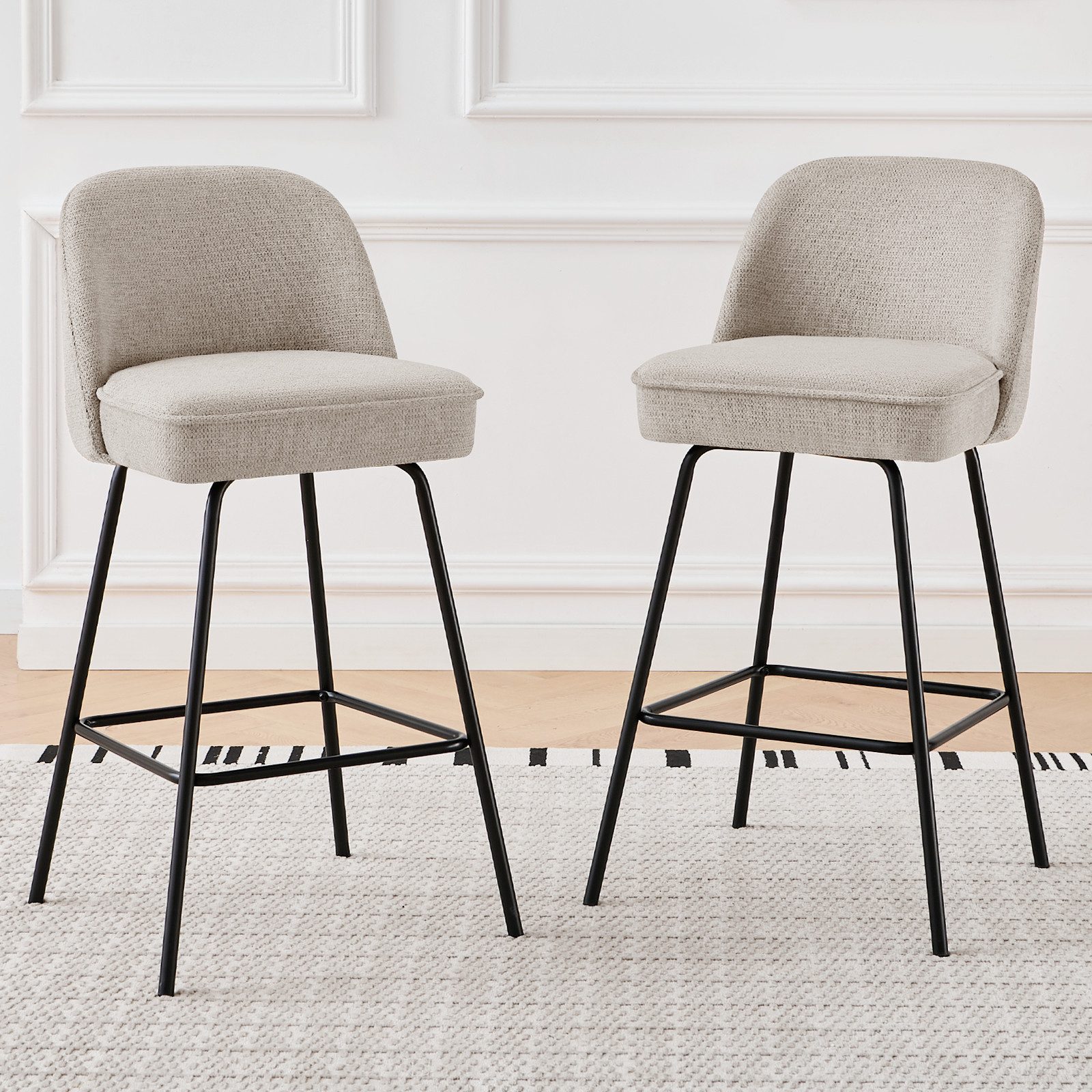 JYMTOM Barhocker Gepolsterter Sitz mit Federkern, Sitzfläche aus Leinen und Textilien (2 St), Metallbeine, für Bar, Theke, Küche, Esszimmer und Bistro geeignet