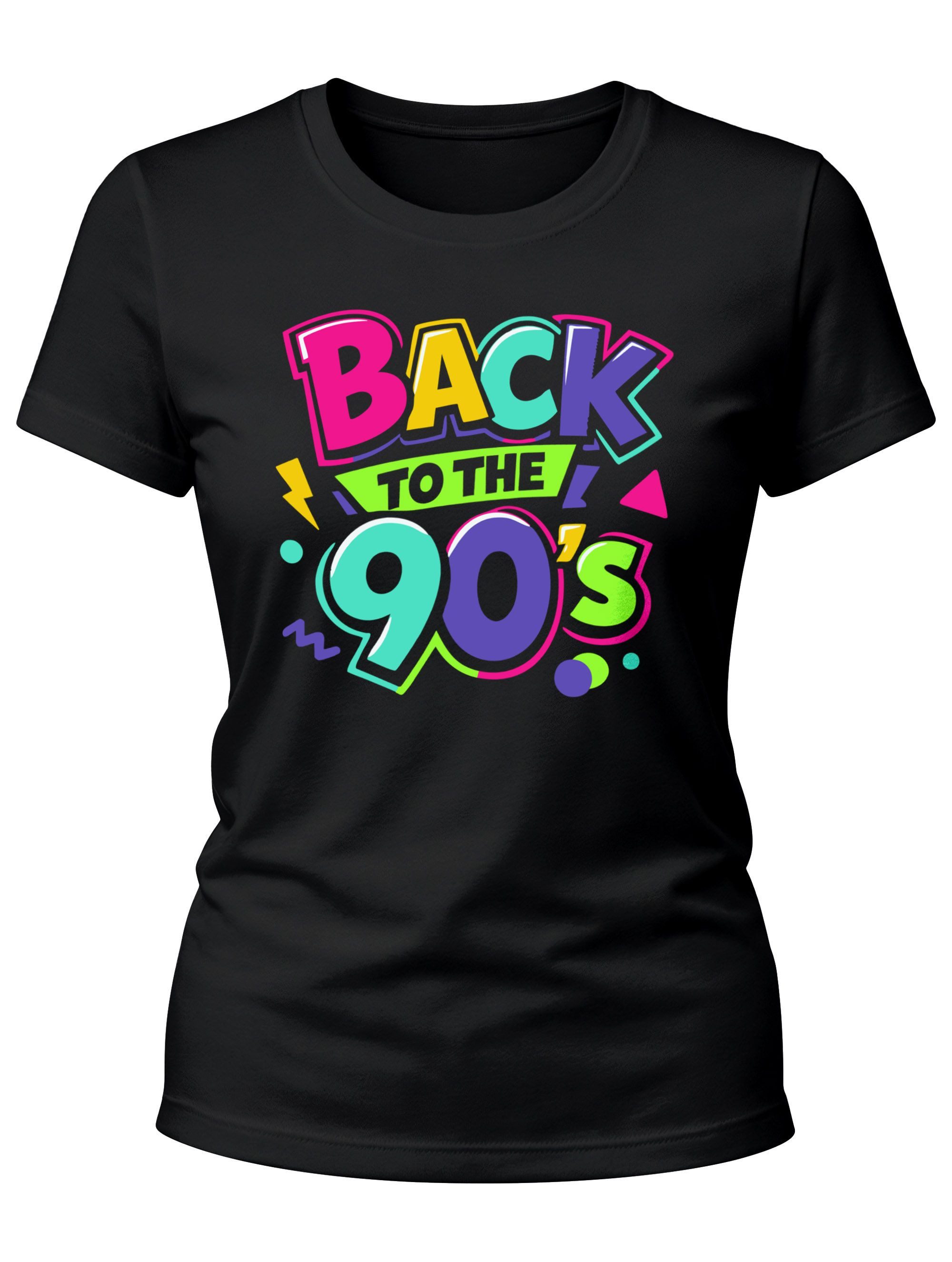 MoonWorks Print-Shirt Damen T-Shirt - Back to 90s Party - Fasching Karneval Kostüm-Ersatz mit Print