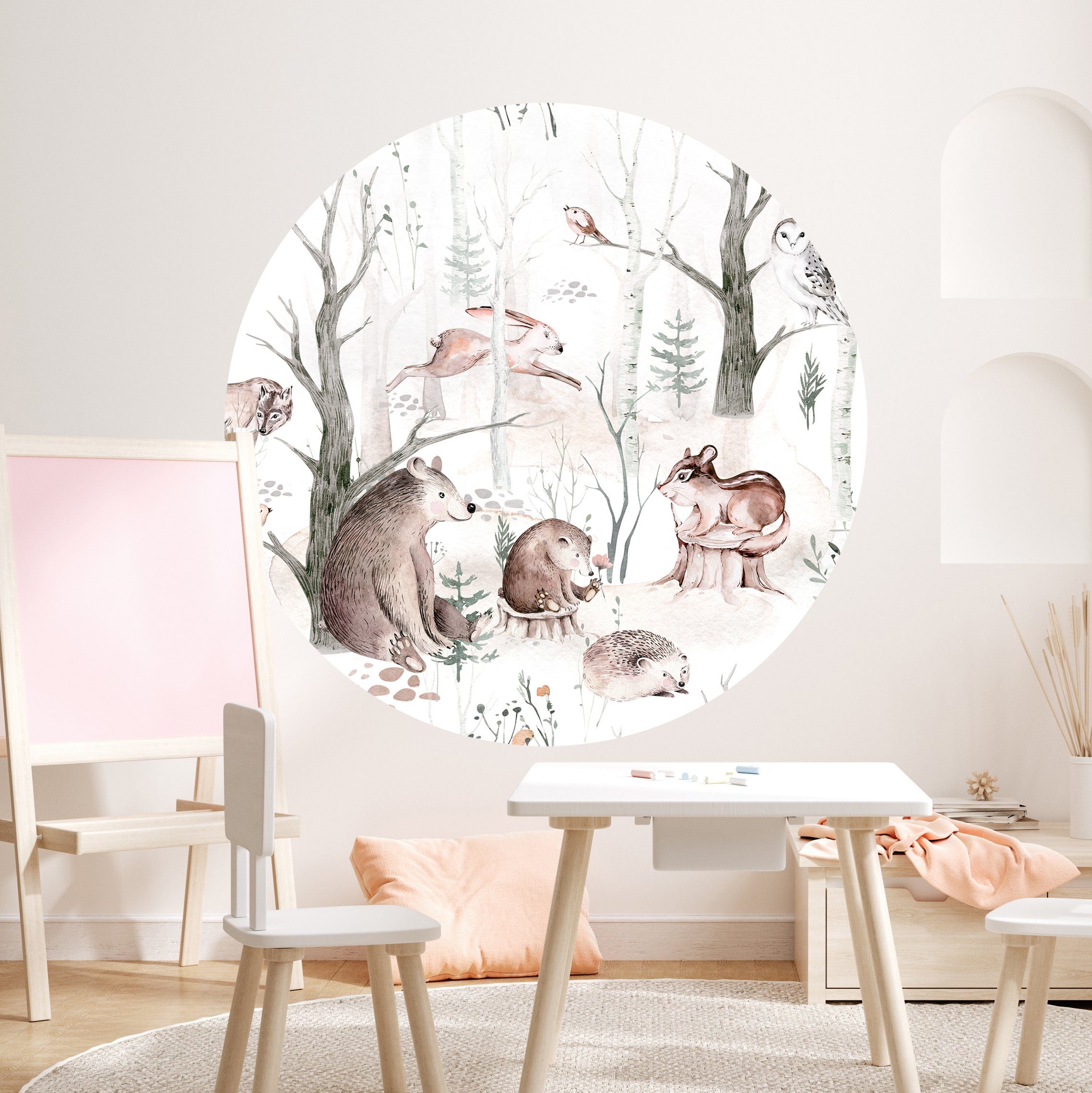 WANDKIND Wandtattoo Waldtiere RUND V428 Abenteuer, wieder ablösbar