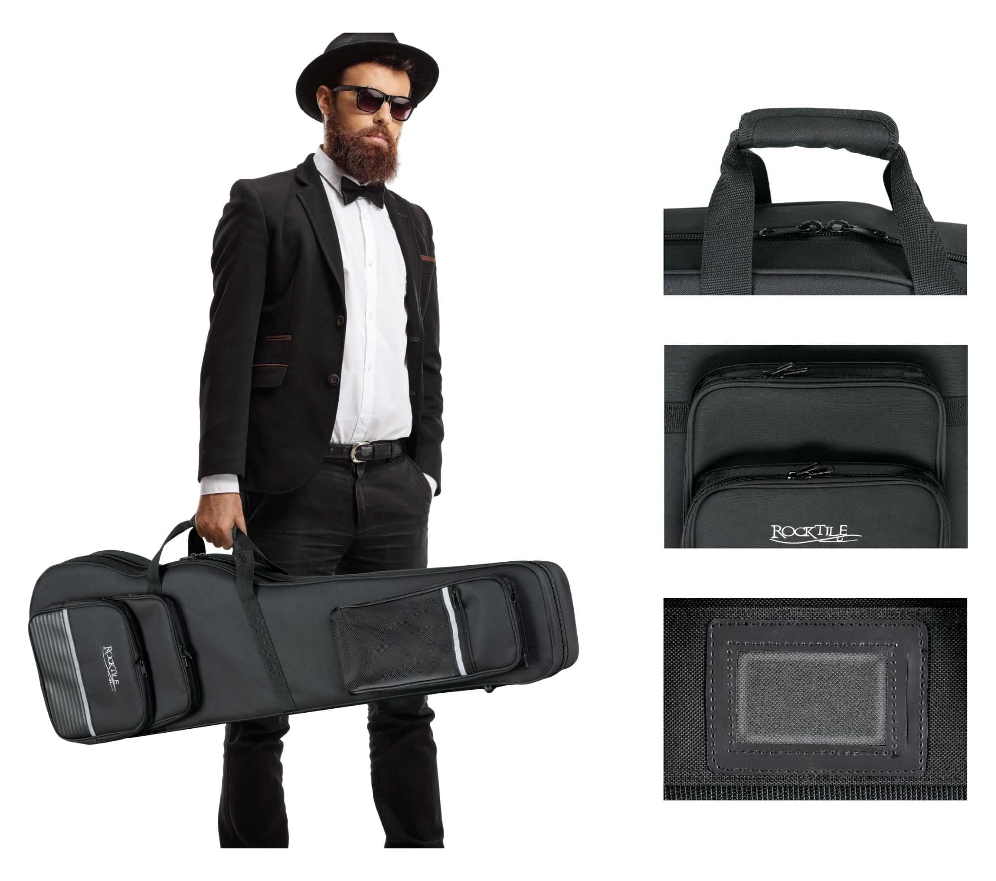 Rocktile E-Gitarren-Koffer Leichtkoffer für E-Bass - Hochwertige Thermopolsterung, 0 Rollen, Verstellbare Rucksackgurte