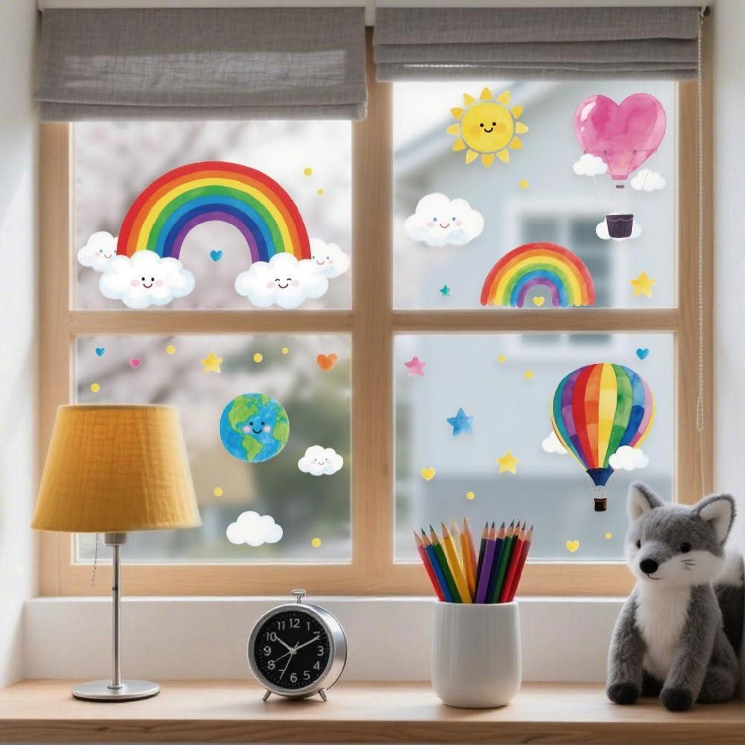 LuxusKollektion Fensterbild Fensterbilder Regenbogen Heissluftballon Doppelseitig