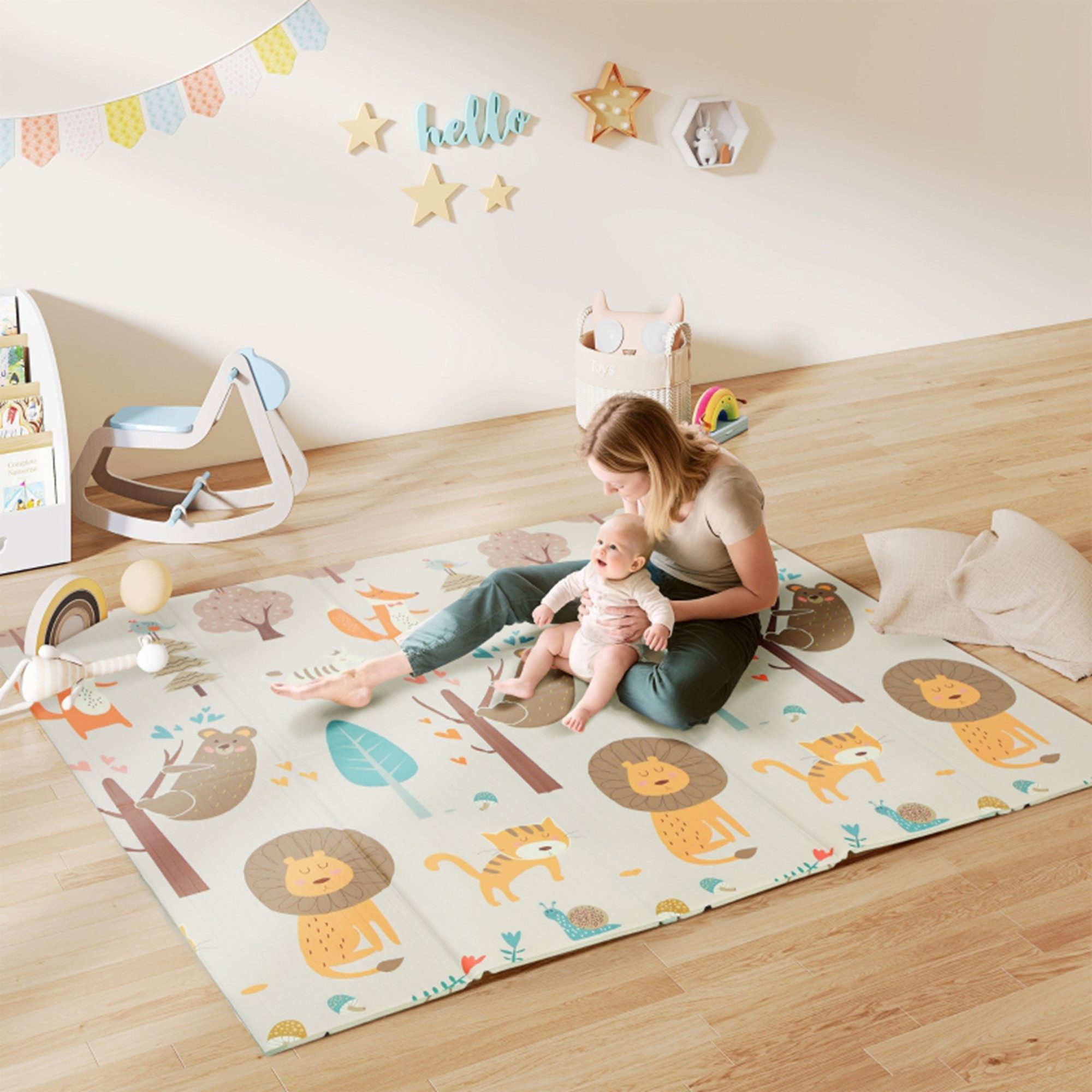 MC Star Spielmatte Baby 196 x 176 x 1,5 cm faltbar Doppelseitige Krabbelmatte Mehrfarbig – Bild 4 von 5