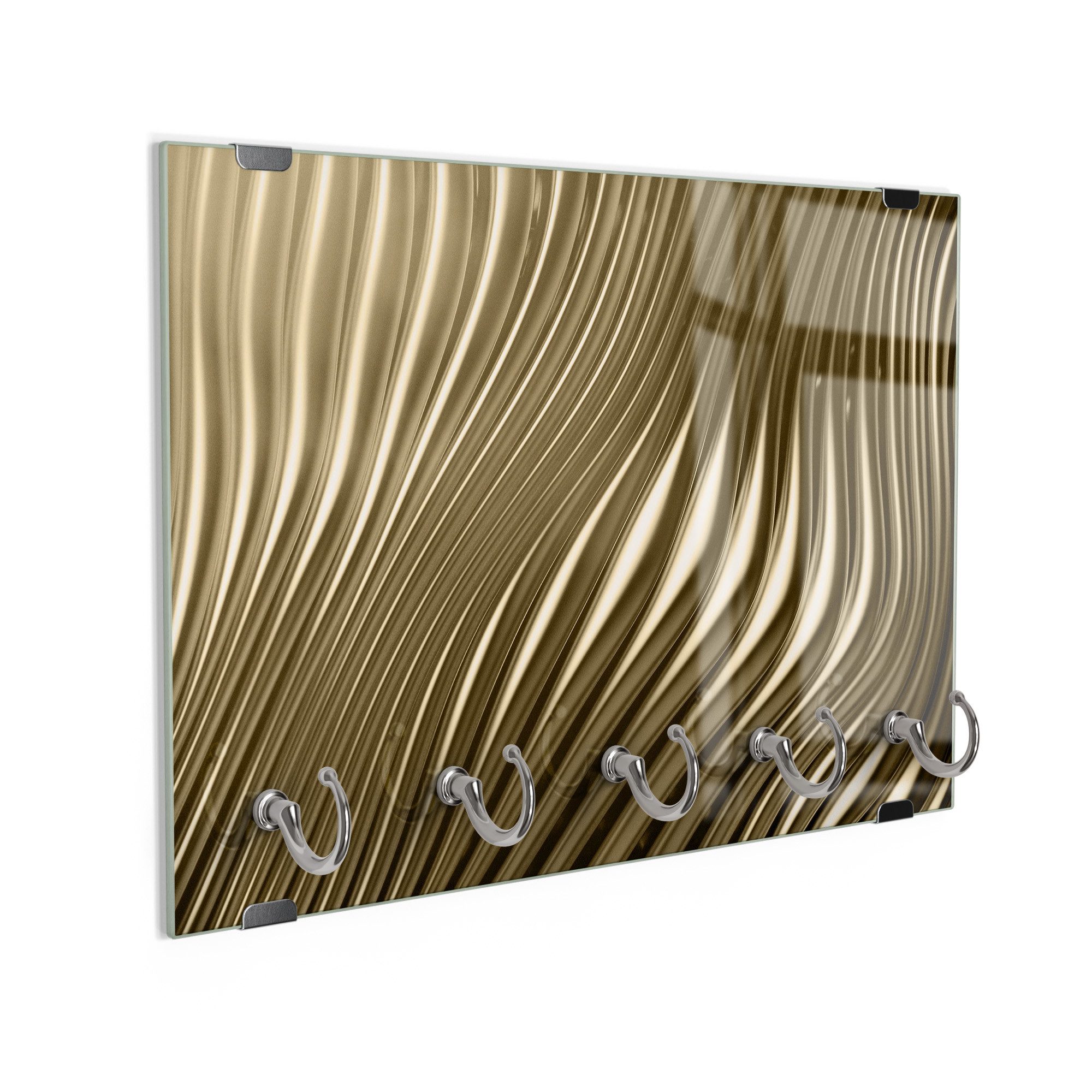 DEQORI Schlüsselbrett 'Goldenes Rillendesign', (1 St), Schlüsselhalter Schlüssel Haken Schlüsselboard modern Schlüsselleiste