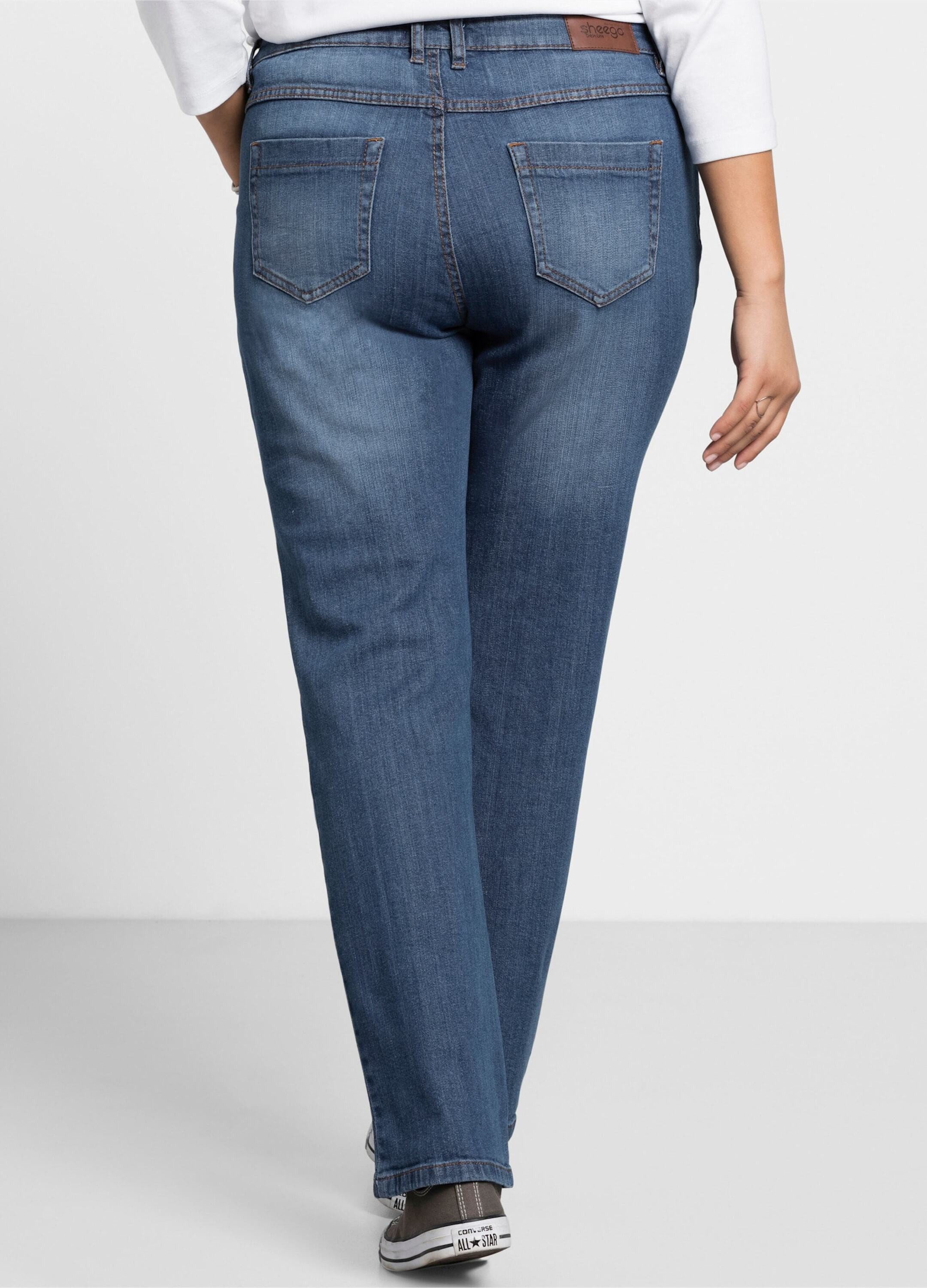 Sheego Bequeme Jeans Stretch-Jeans »Die Gerade« mit Used-Effekten – Bild 2 von 5