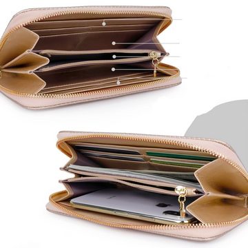 Pomelo Best Geldbörse Damen Handytasche Portemonnaie Portmonee Geldbeutel Weich Leder Lang (Frauen Handtasche Ledergeldbörse Brieftasche mit 8 Kartenfächer, Slim Wallet, Kreditkartenetui, Kartenetui, Kartenhalter), NFC RFID-Schutz mit Münzfach Groß 20 x 10,5 x 2,5cm