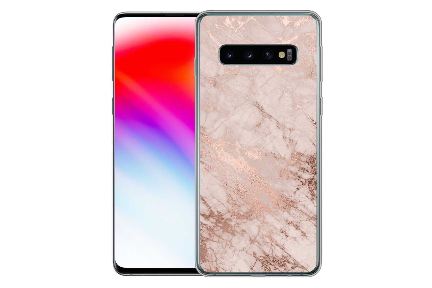 MuchoWow Handyhülle für Samsung Galaxy S10 Marmor - Rosa - Luxus - Marmoroptik - Glitzer -, Phone Case, Silikon, Schutzhülle Dünn