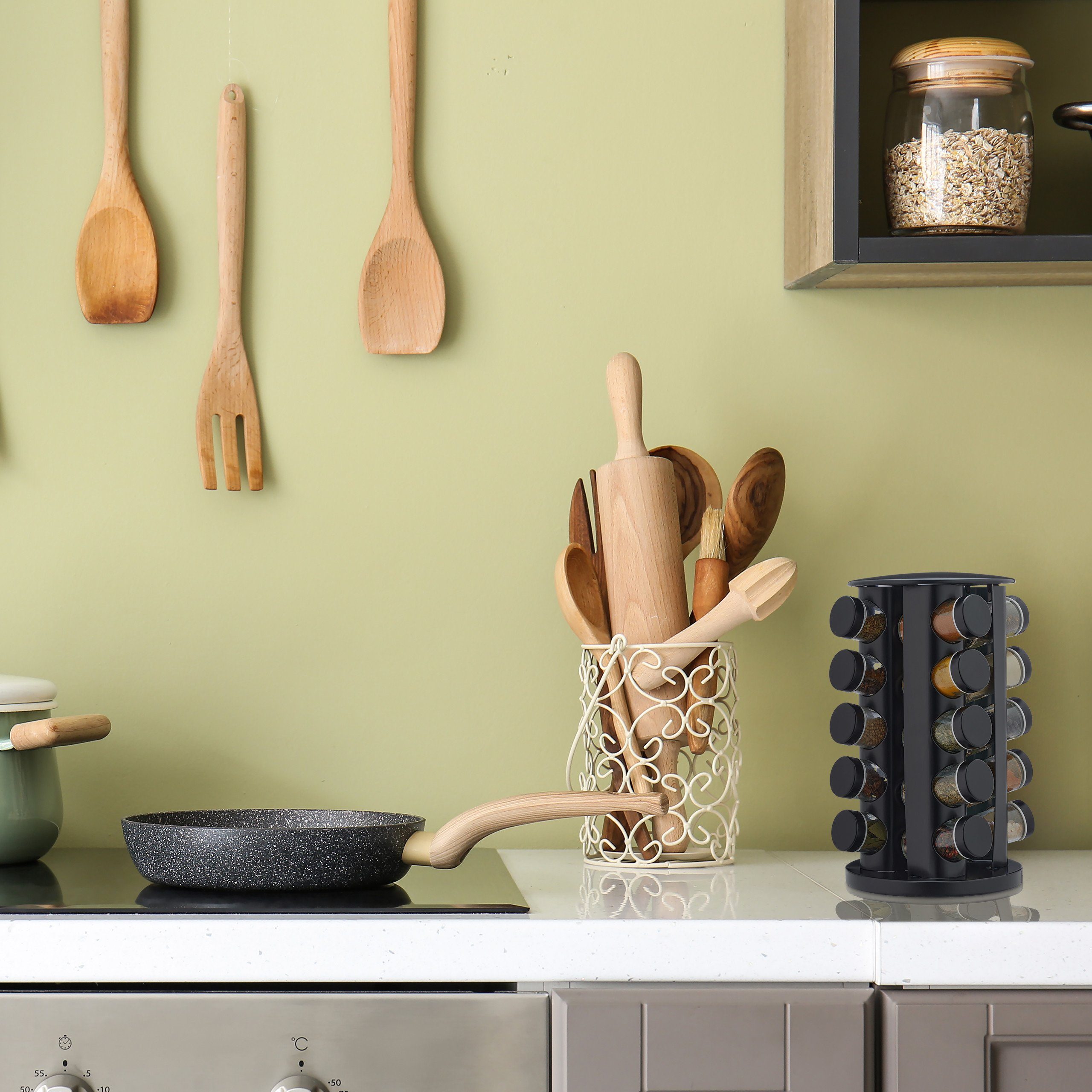 relaxdays Gewürzregal Gewürzkarussell mit 20 Gläsern günstig online kaufen