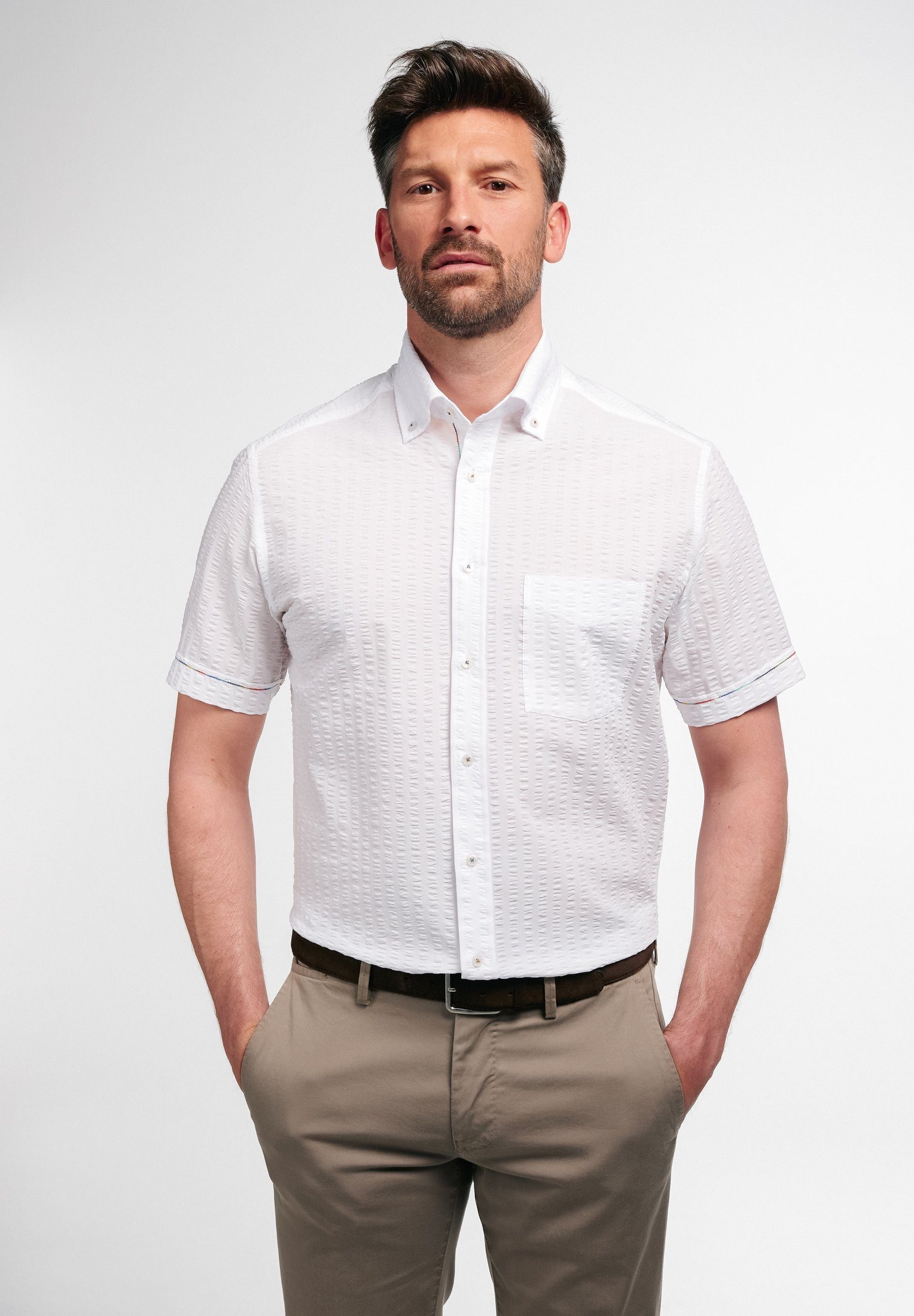 Eterna Klassische Bluse ETERNA REGULAR FIT Kurzarm Hemd weiß seersucker 2480-02-WS8B