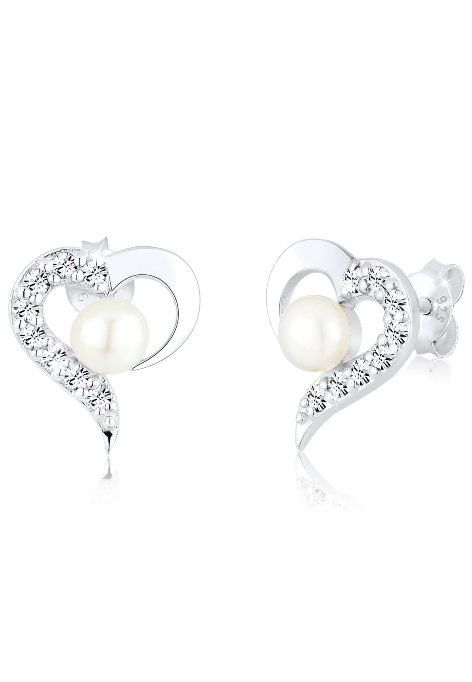 Elli Perlenohrringe Herz Süßwasserzuchtperlen Kristalle Silber, Herz