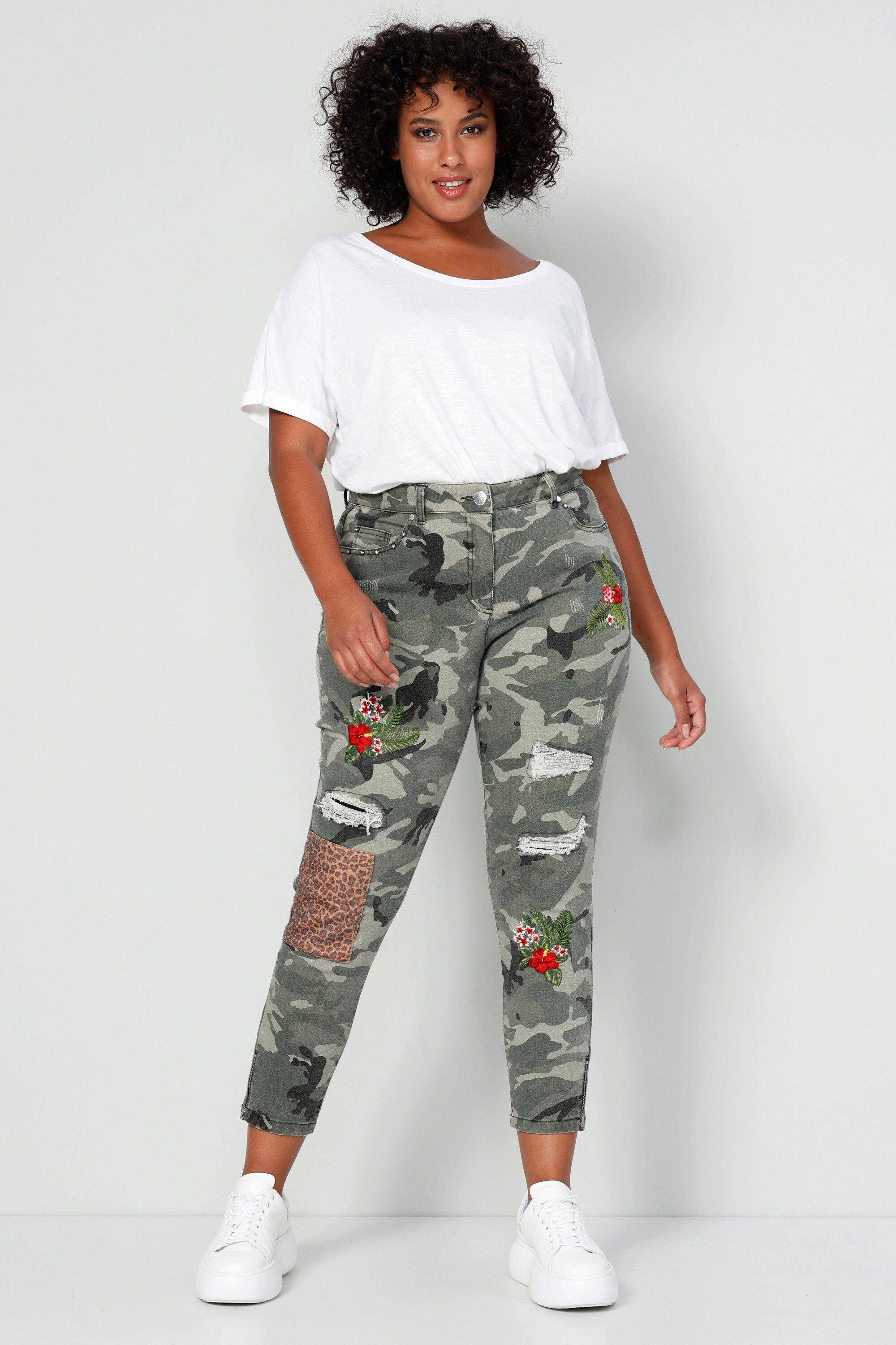 Angel of Style Funktionshose 3/4-Hose Komfort Fit Camouflage Destroy-effekte