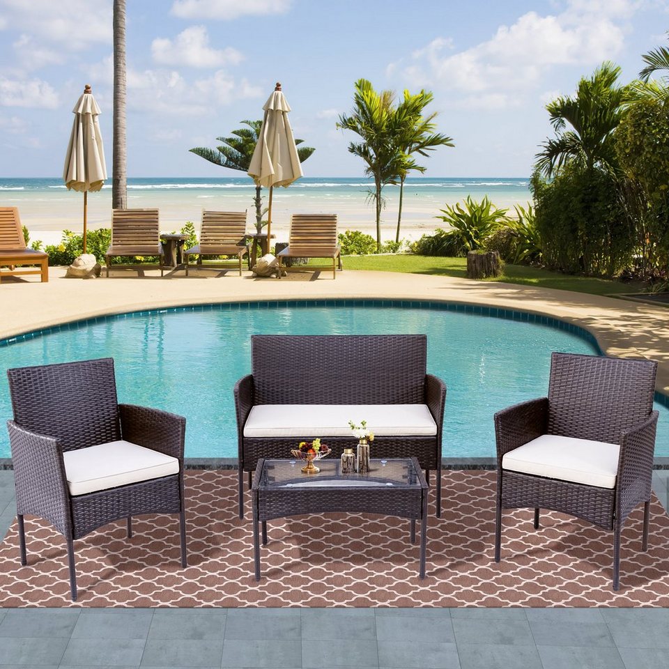 Flieks Loungeset, Garten Loungeset Polyrattan Sitzgruppe