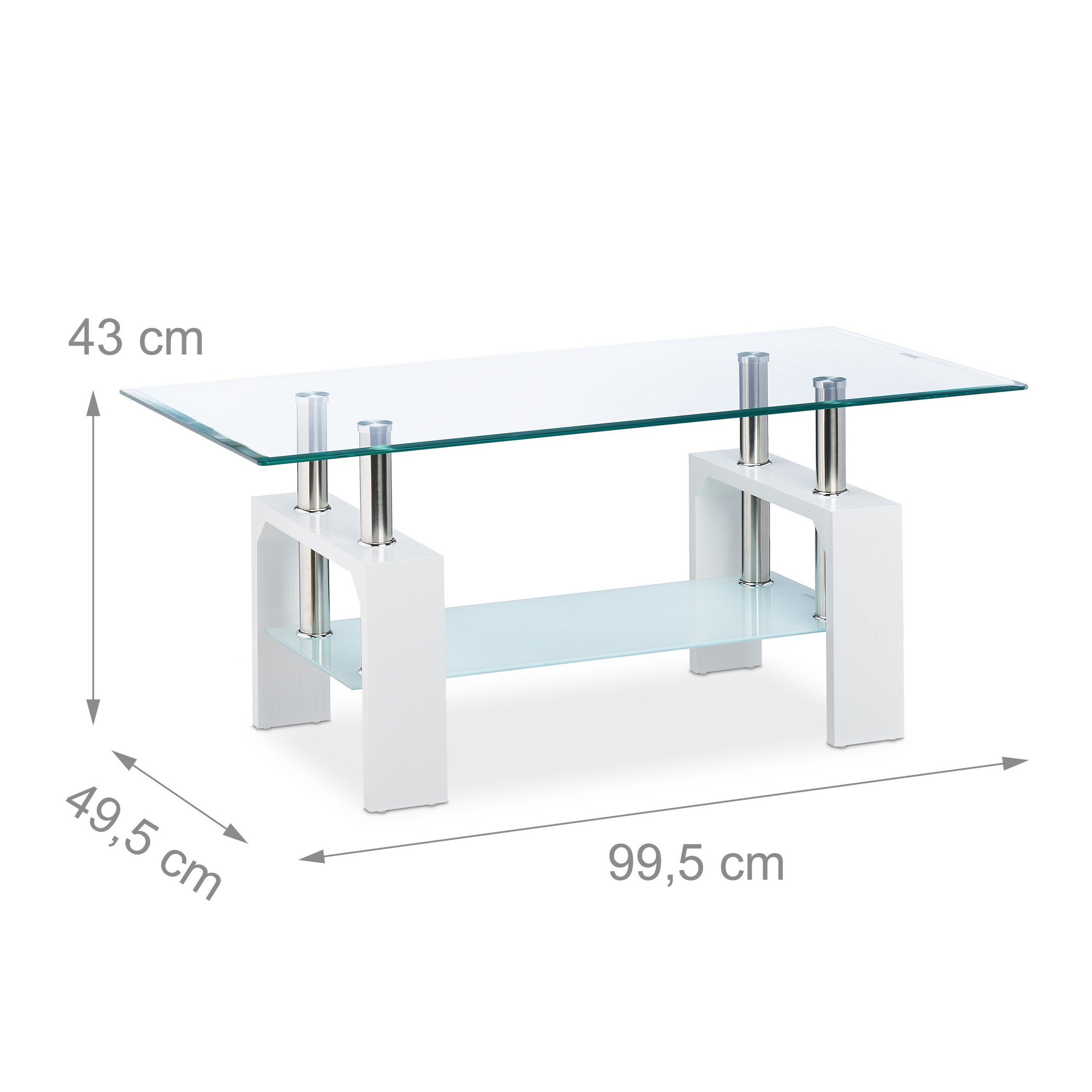 Couchtisch GLAS & Holzoptik WEISS von RELAXDAYS - Maße