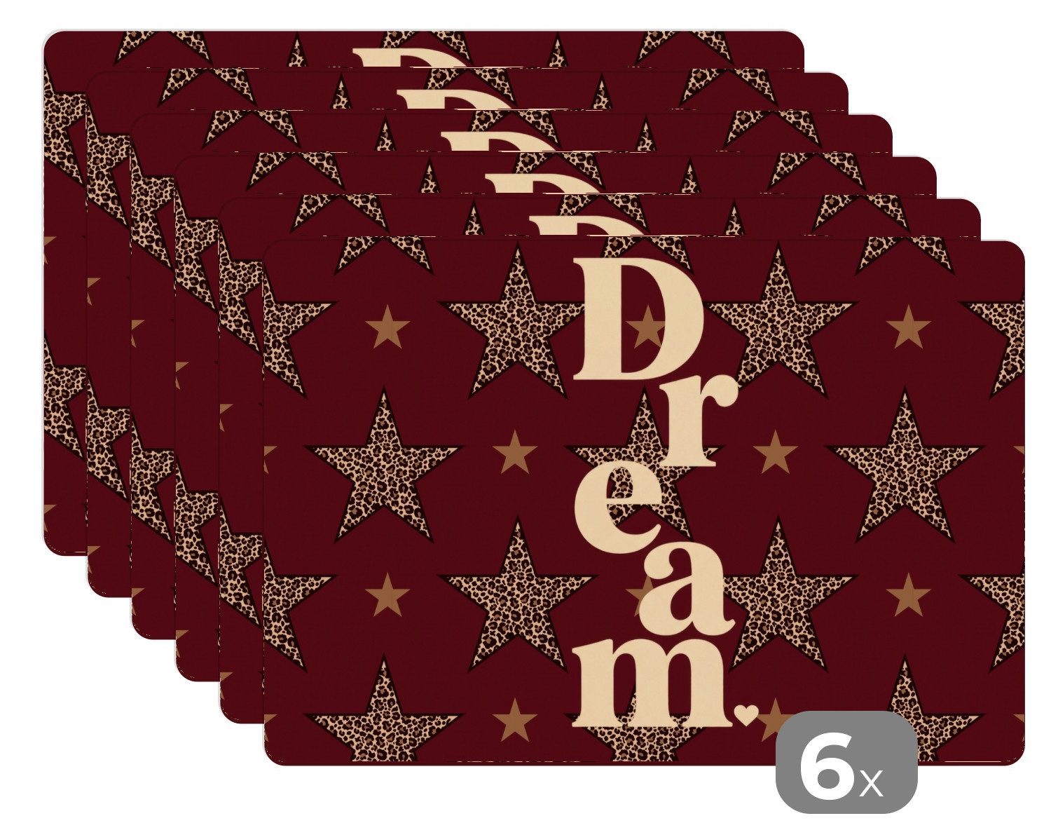 MuchoWow Platzset Sterne - Leopardenmuster - Traum - Bordeaux, (6-St), Platzsets, Tischset, Abwaschbar, Tischsets, Platzdeckchen