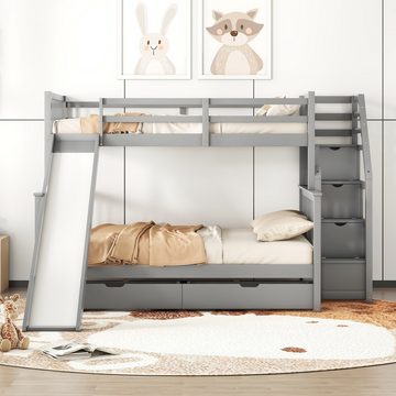 REDOM Etagenbett Kinderbett mit Schubladen, Stauraum und Rutsche, multifunktional (Holzbett 90 x 200 über 140 x 200), ohne Matratze
