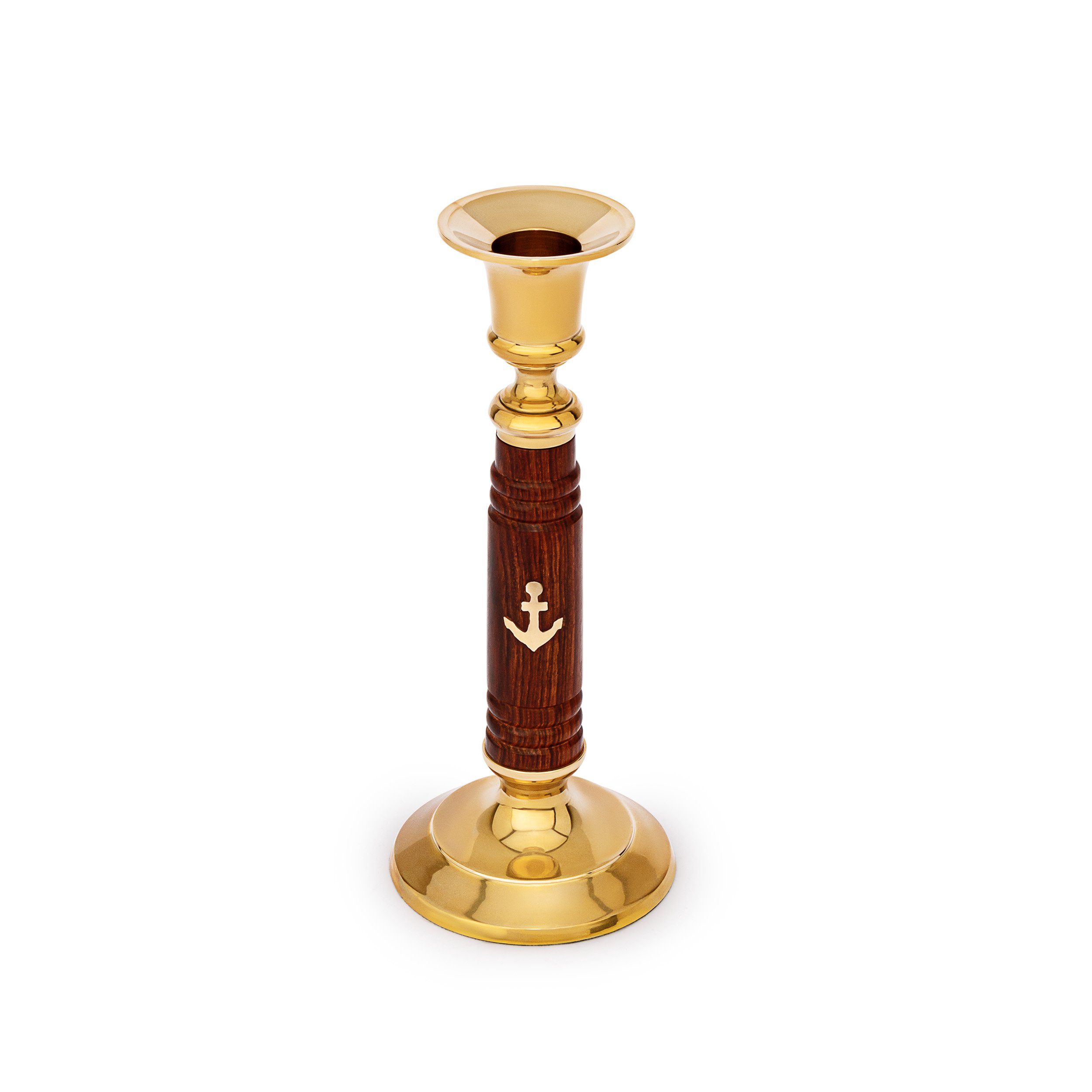 NKlaus Kerzenhalter Maritim Kerzenständer aus Holz und Messing gold 17,5cm hoch Vintage Ke (Kerzenhalter)