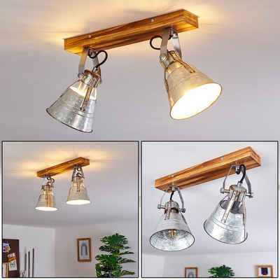 hofstein Deckenleuchte »Croce« verstellbare Deckenlampe aus Metall/Holz in Zink, ohne Leuchtmittel, Lampenschirme dreh-/schwenkbar, 2xE27, Spot im Retro Design