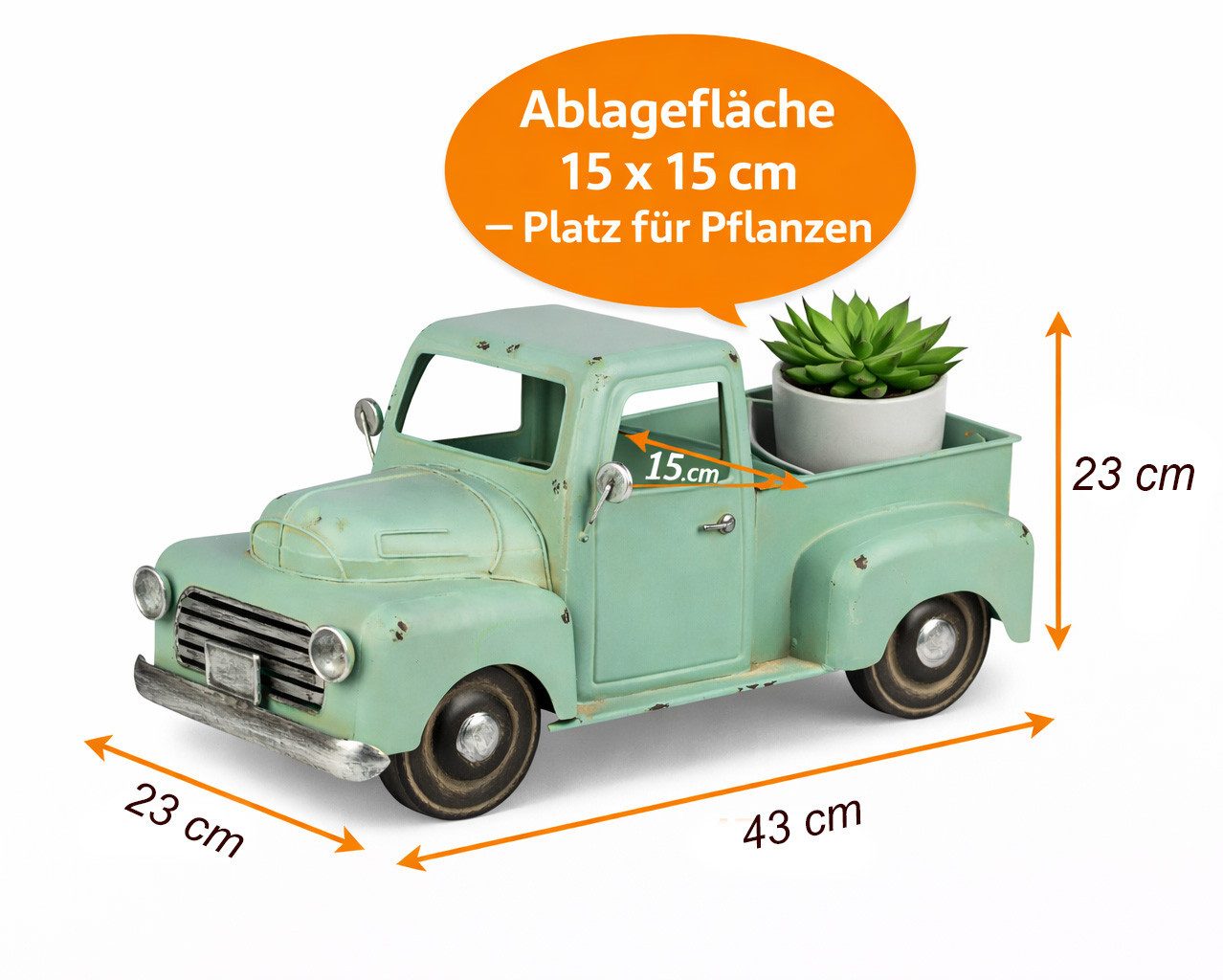 formano Gartenfigur Deko Auto Vintage Metall 43 cm Garten Truck Mint Fahrzeug handbemalt