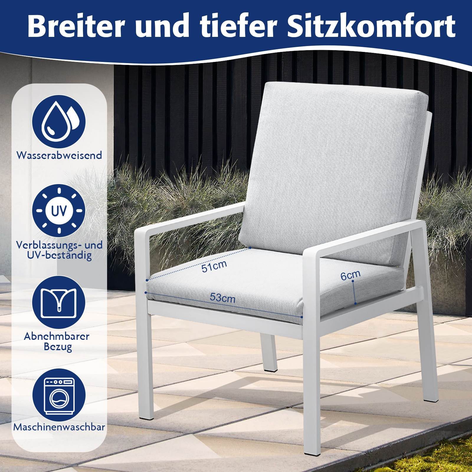 MeXo Gartenlounge-Set Lounge Gartenmöbelset Aluminium Wetterfest, (6-tlg., 6 x Sessel, 12 x Kissen), Loungemöbel Outdoor wetterfest für 6 Personen