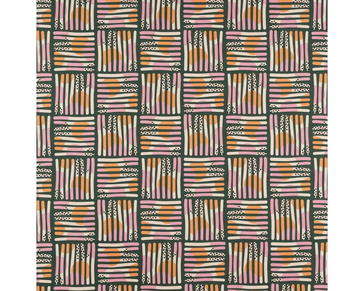Thumbnail - SCHÖNER LEBEN. Stoff Dekostoff Baumwolle Mikela3 Streifen Kreise grün orange rosa 1,40m, Digitaldruck