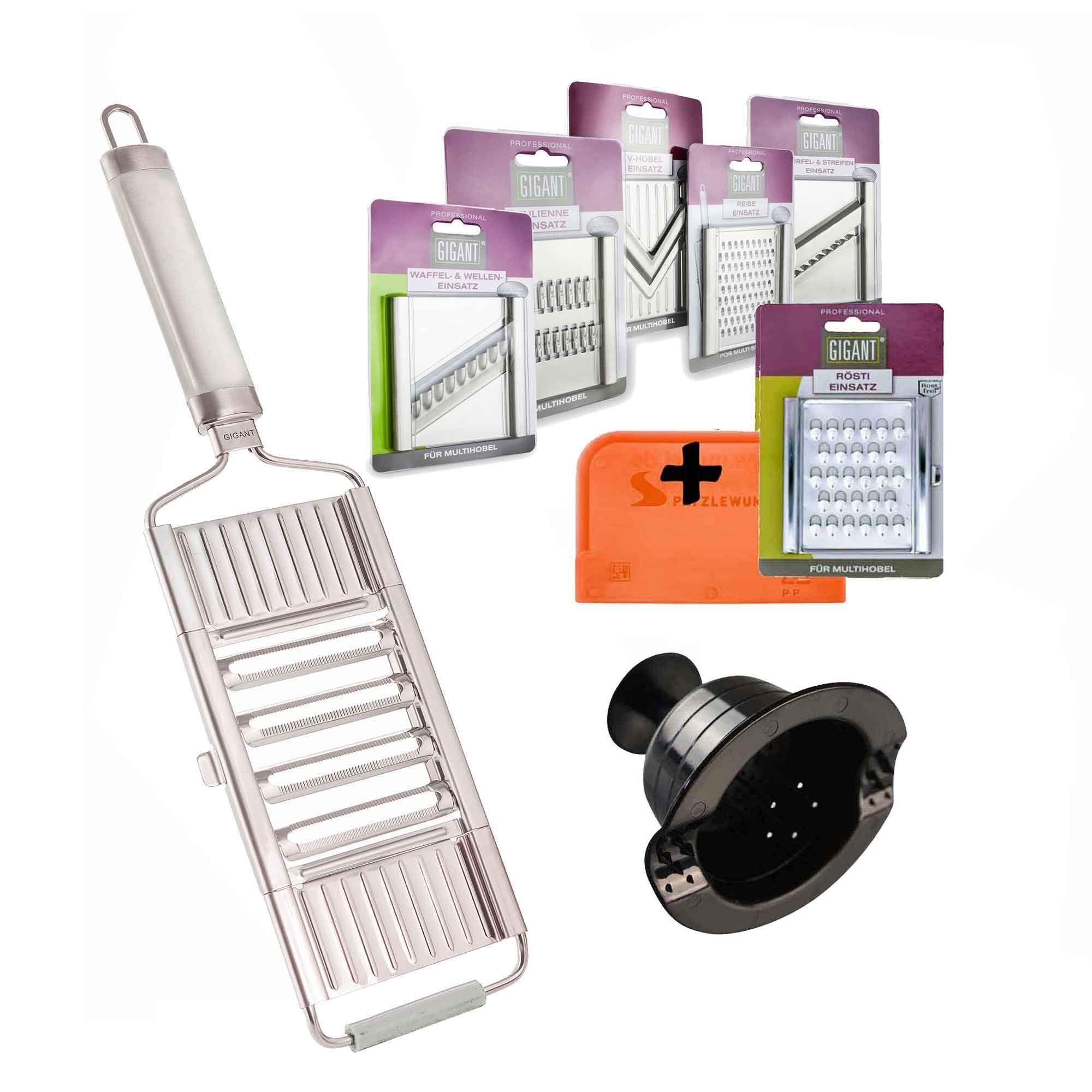 Muxel Gemüsehobel Gigant 4-fach Gemüsehobel mit gleich 6 zusätzlichen Einsätzen Edelstah, Edelstahl, (4-fach Hobel, 9-St), Zackenklinge schneidet in beide Richtungen