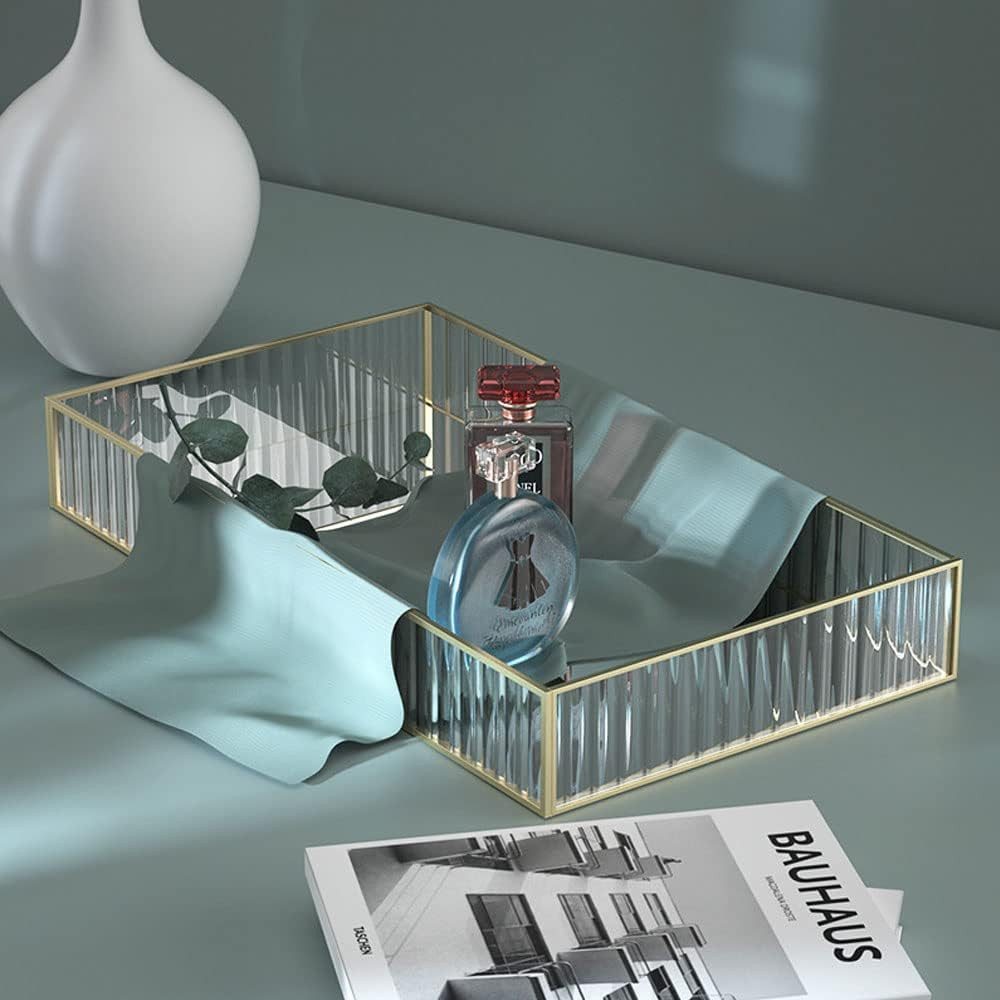 FELIXLEO Dekotablett Vintage Spiegeltablett Gold, Dekoratives Glastablett Rechteckig Tray (1 St)