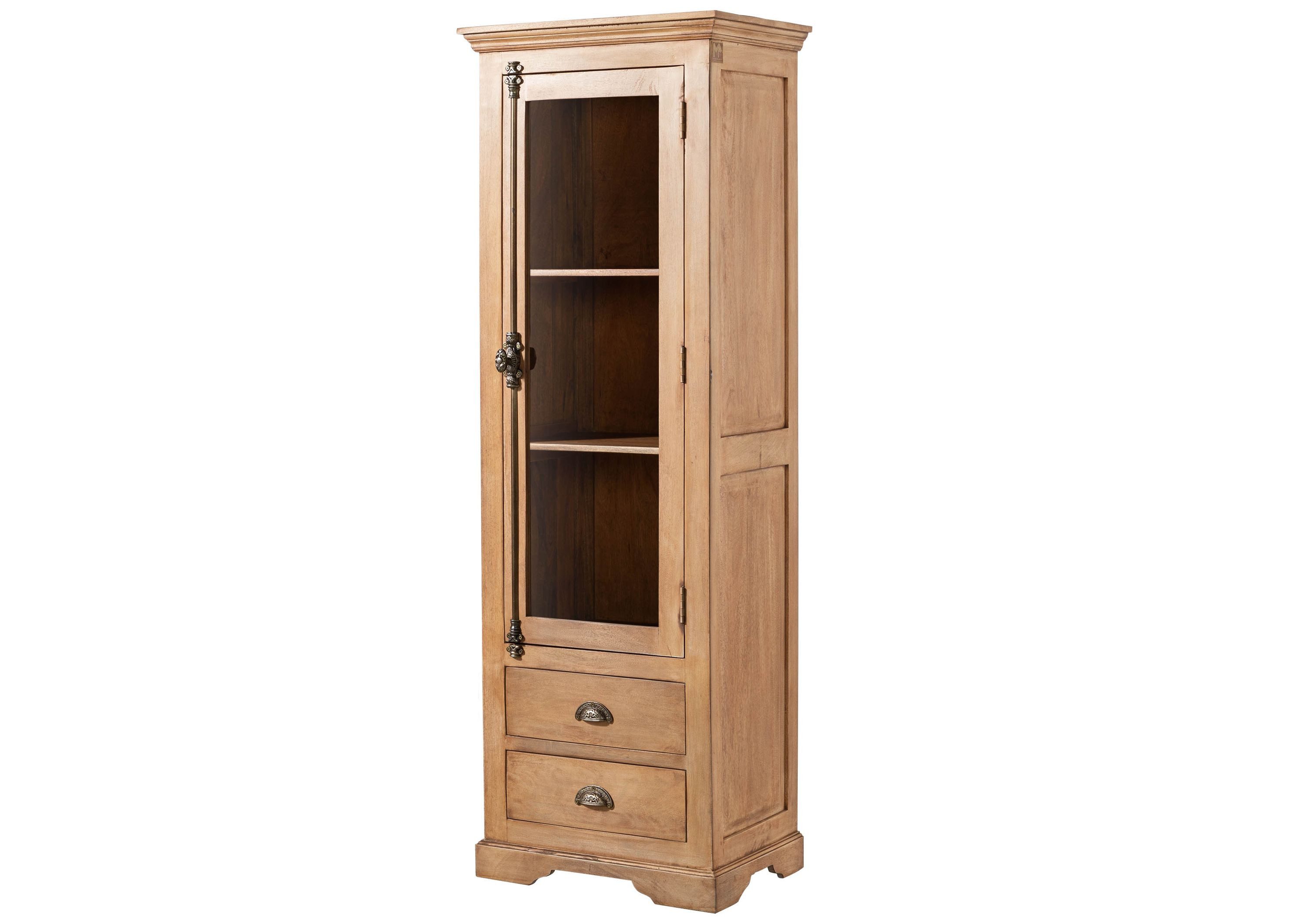 Massivmoebel24 Standvitrine TOULOUSE (Mango 65x45x190 beige geölt TOULOUSE #02) Mango 65x45x190 beige geölt TOULOUSE #02