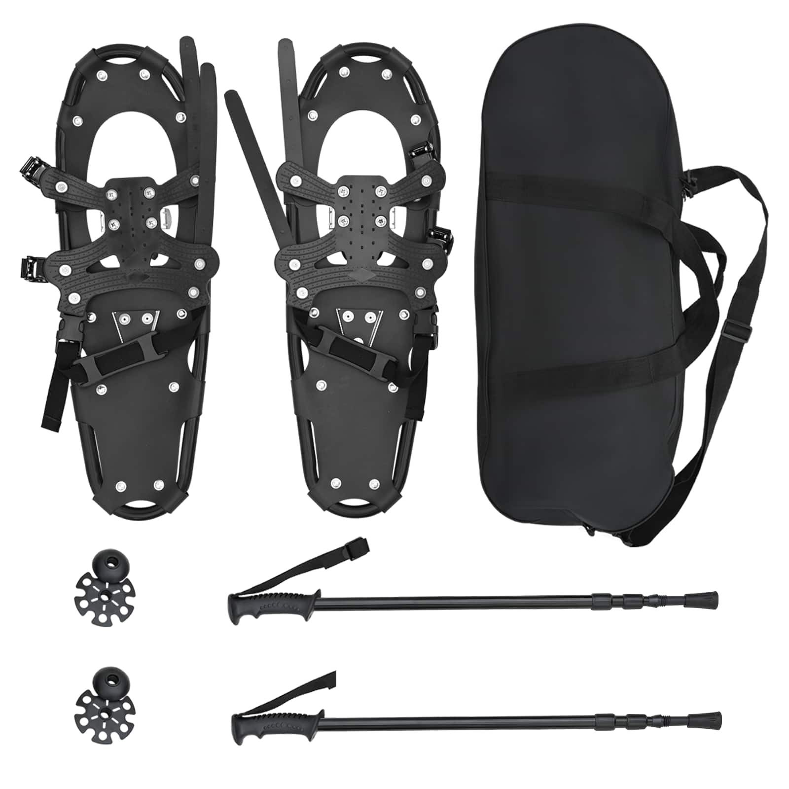 vidaXL Schneeschuhe 3 in 1 Schneeschuhe mit Wanderstöcken Schwarz 63,5 x 21 cm (1-tlg)