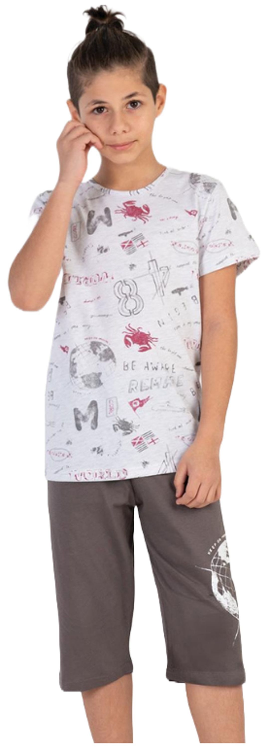 Vienetta Schlafanzug Kids (Set, 2 tlg., 2-teilig) Jungen Pyjama Bermuda Shorty Kurzarm Baumwolle Karomuster