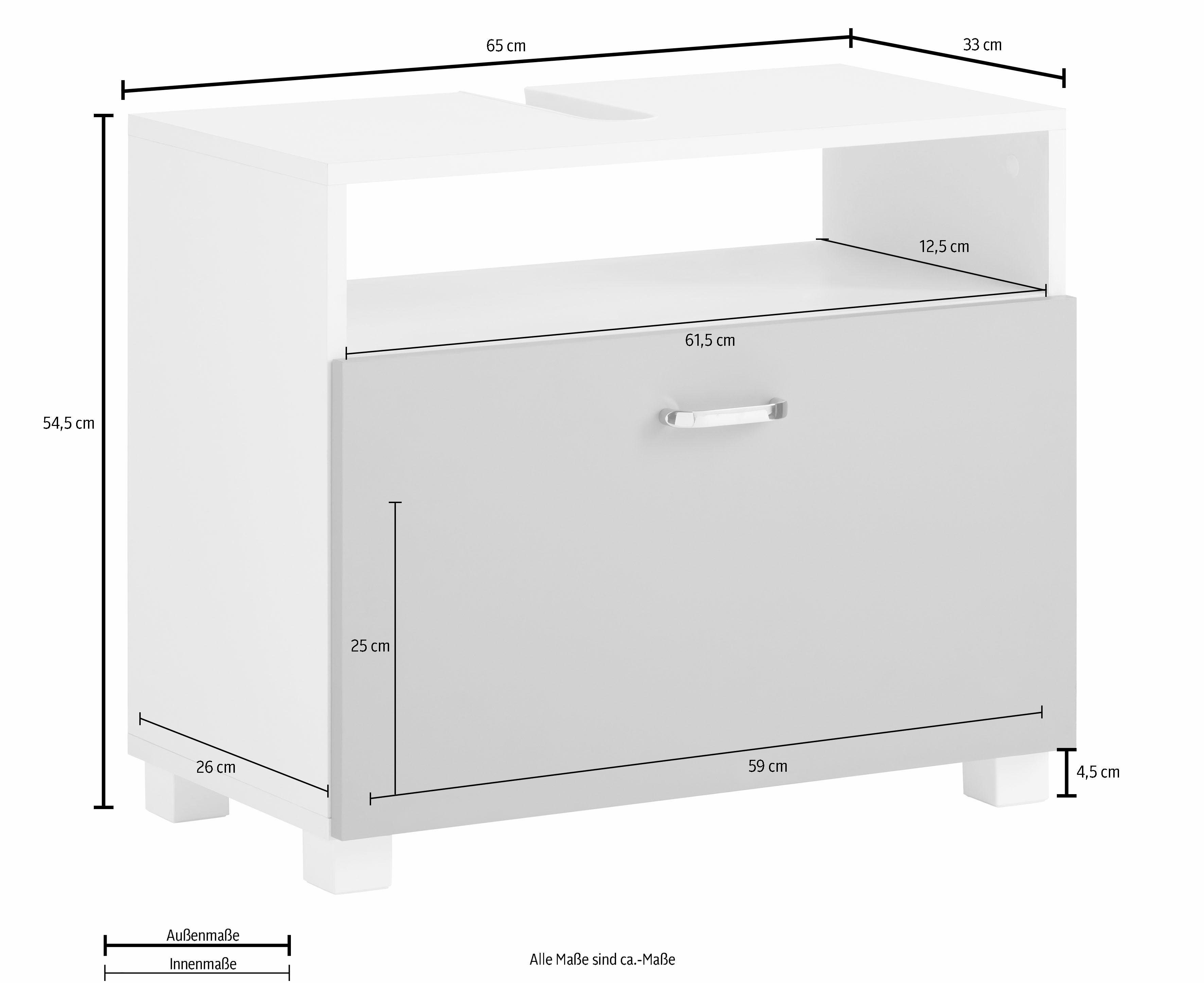 Schildmeyer Waschbeckenunterschrank Schublade Höhe perl 54,5 matt/anthrazit Metallgriffen und Colli großer weiß cm, Badezimmerschrank Glanz mit