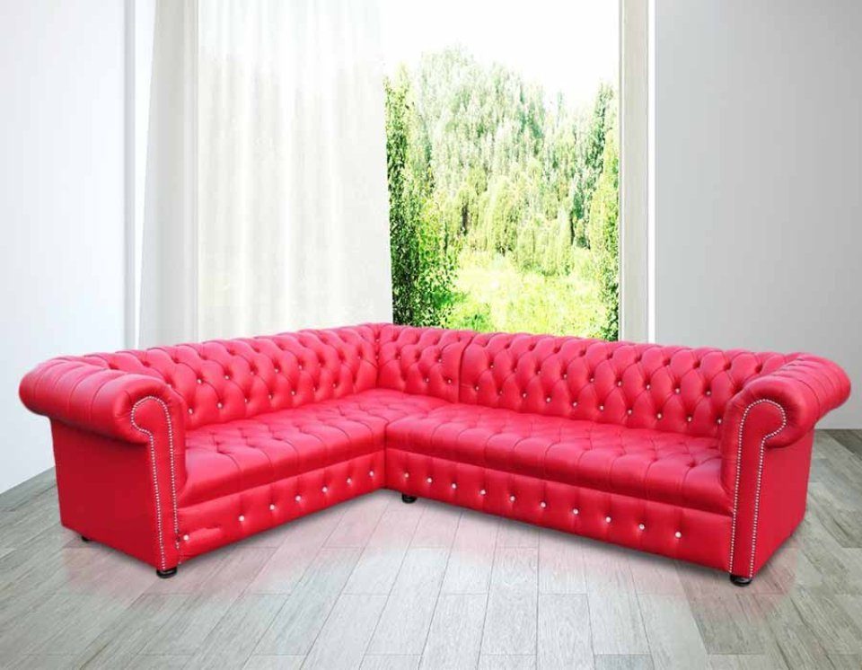 JVmoebel Chesterfield-Sofa Rote Chesterfield Ecksofa Couch 210x300cm Maßfertigung Ledersofa, Made in Europa