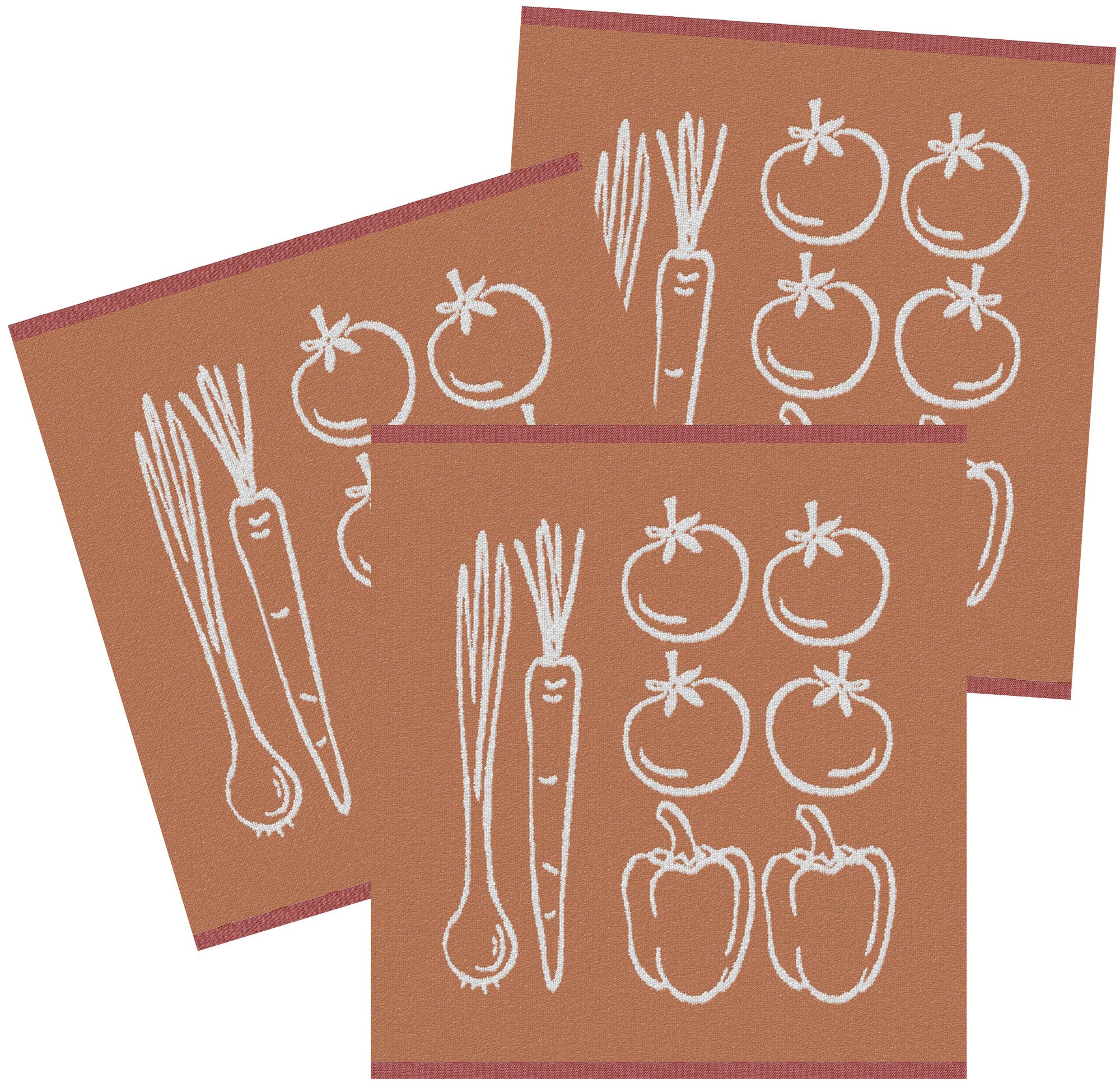 Kracht Geschirrtuch Gemüse, (3-tlg., 3-teilig), 3er Pack Frottee Küchenhandtücher (3 Stück) ca.50x50cm Baumwolle
