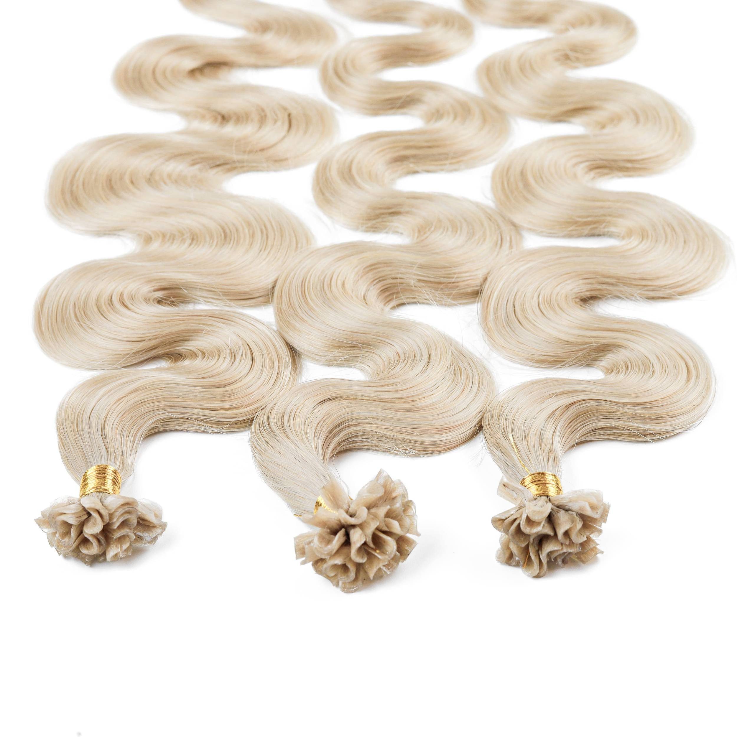 hair2heart Echthaar-Extension Bonding Extensions gewellt #10/1 Hell-Lichtblond Asch 0.5g 40cm