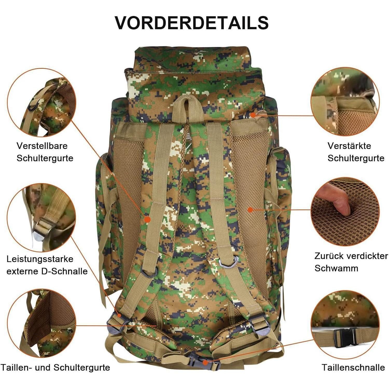 LuxusKollektion Wanderrucksack Rucksack 60L 80L Wasserdicht Wanderrucksack Herren Jungle Camouflage – Bild 5 von 5