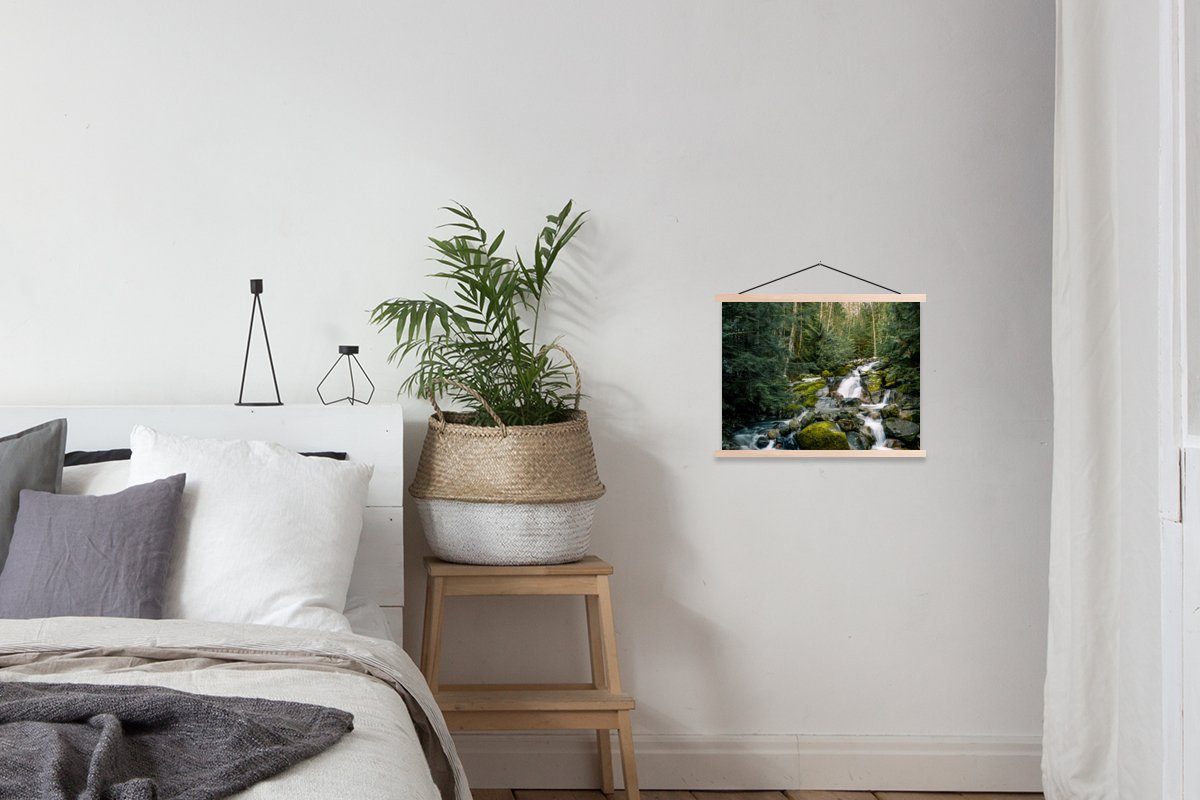 Natur Wohnzimmer, - Bäume Posterleiste, (1 Herbst, Textilposter Magnetisch für - - St), Wasserfall Poster Bilderleiste, MuchoWow