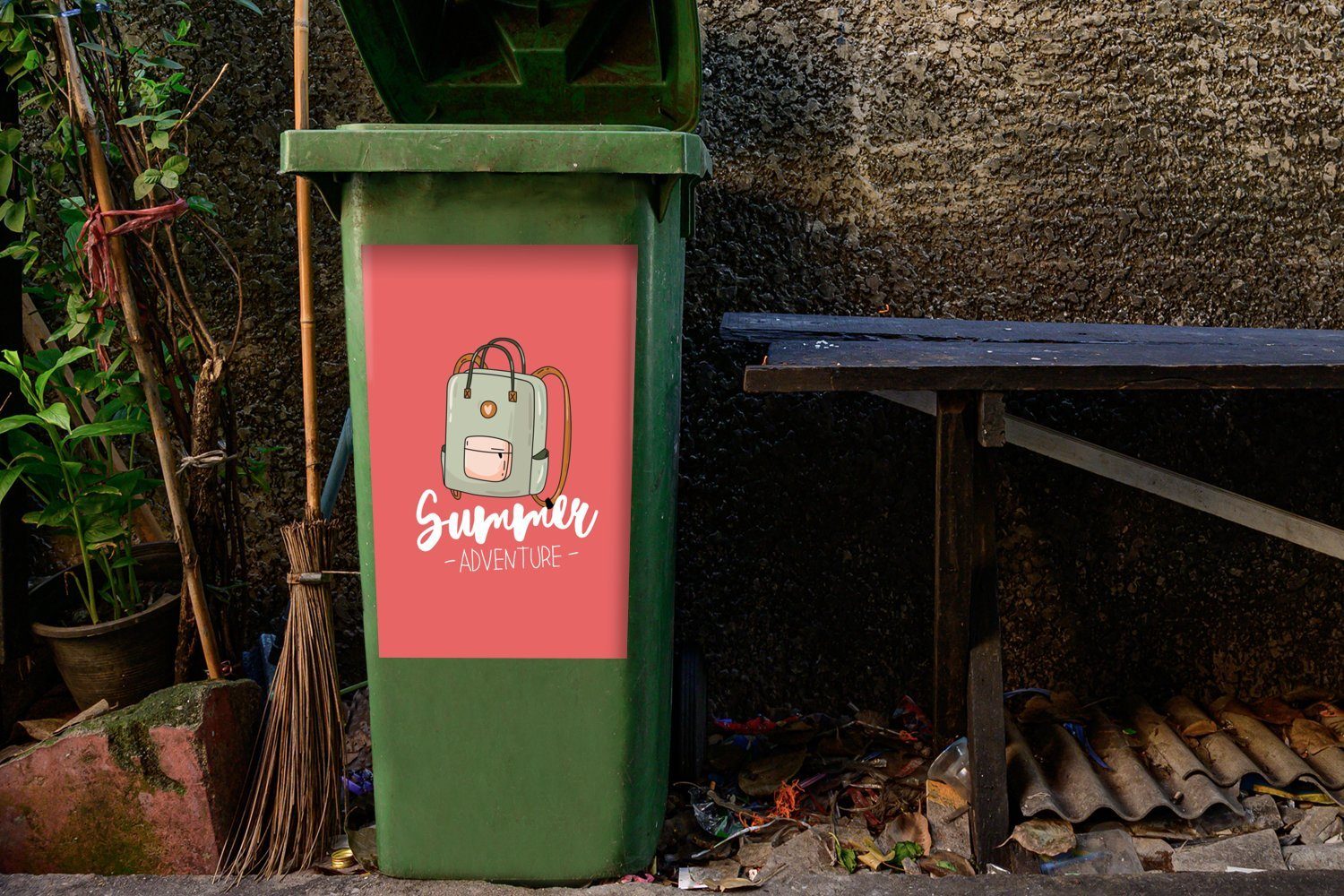 MuchoWow Grau Mülltonne, (1 - Sommer St), - Abfalbehälter Sticker, Mülleimer-aufkleber, Koffer Container, Wandsticker