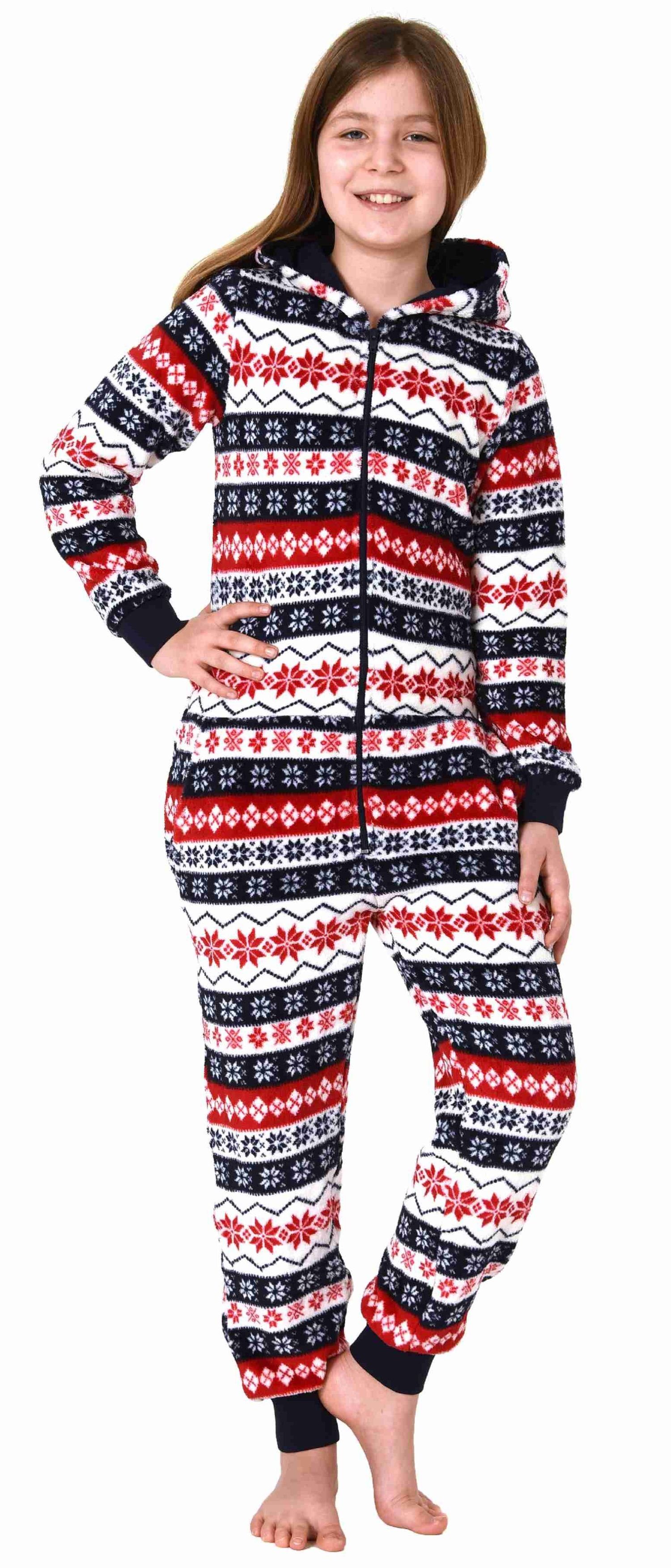 Pyjama Mädchen Jumpsuit Overall Schlafanzug in Norweger Optik
