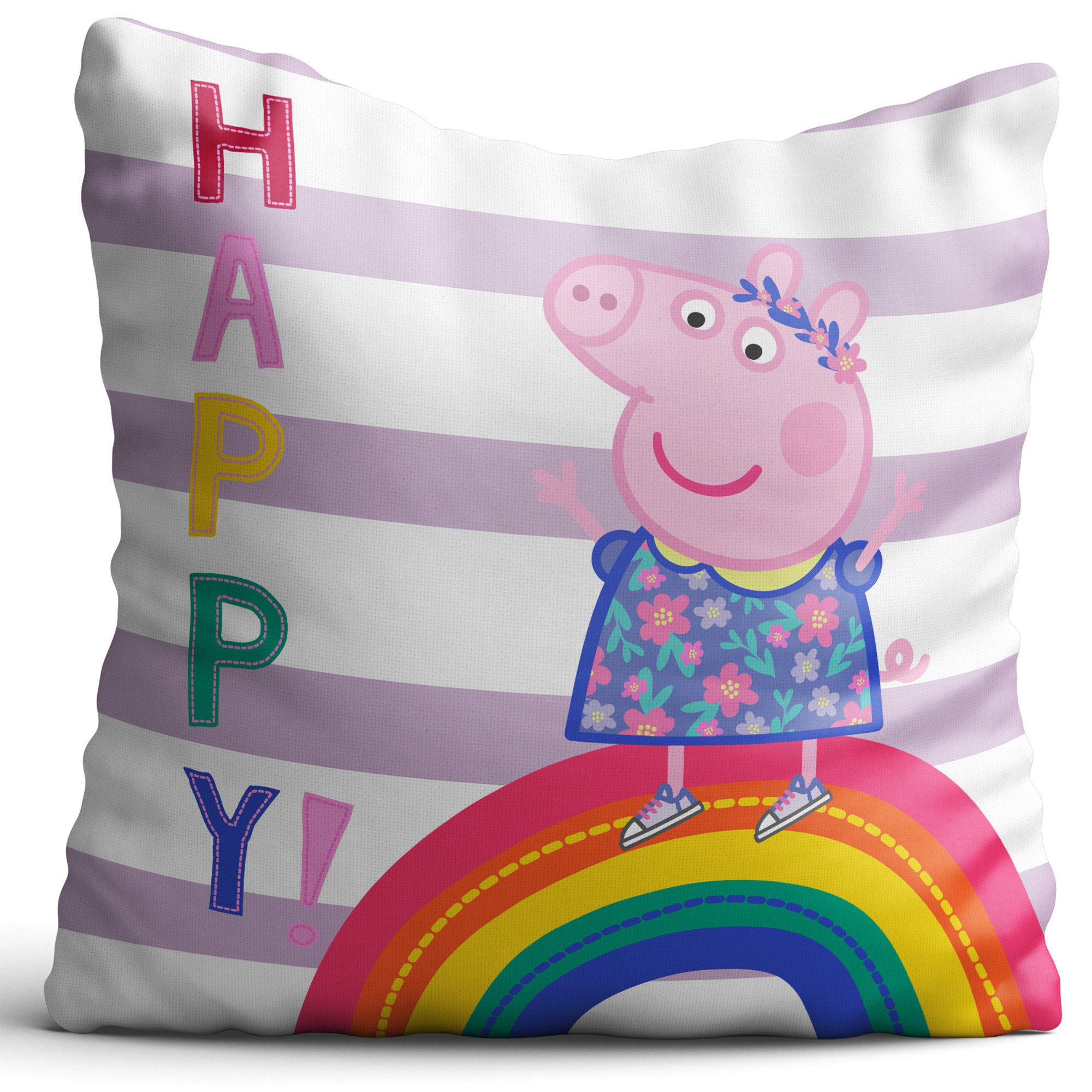 BERONAGE Dekokissen Peppa Wutz Pig Happy 40 x 40 cm Kuschelkissen ideal für Kinderzimmer, passend zur Bettwäsche