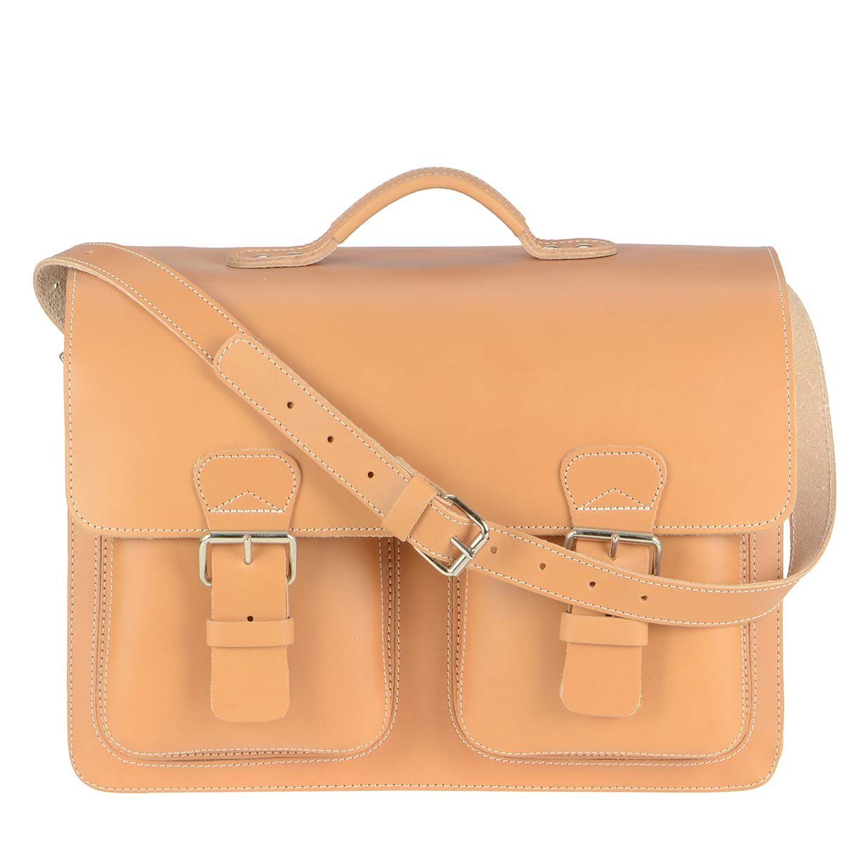 Ruitertassen Aktentasche "Classic Adult" Damen Herren 42x32cm mit 3 Fächern, 42 cm Lehrertasche mit 3 Fächern, Schultasche, Leder in natur braun