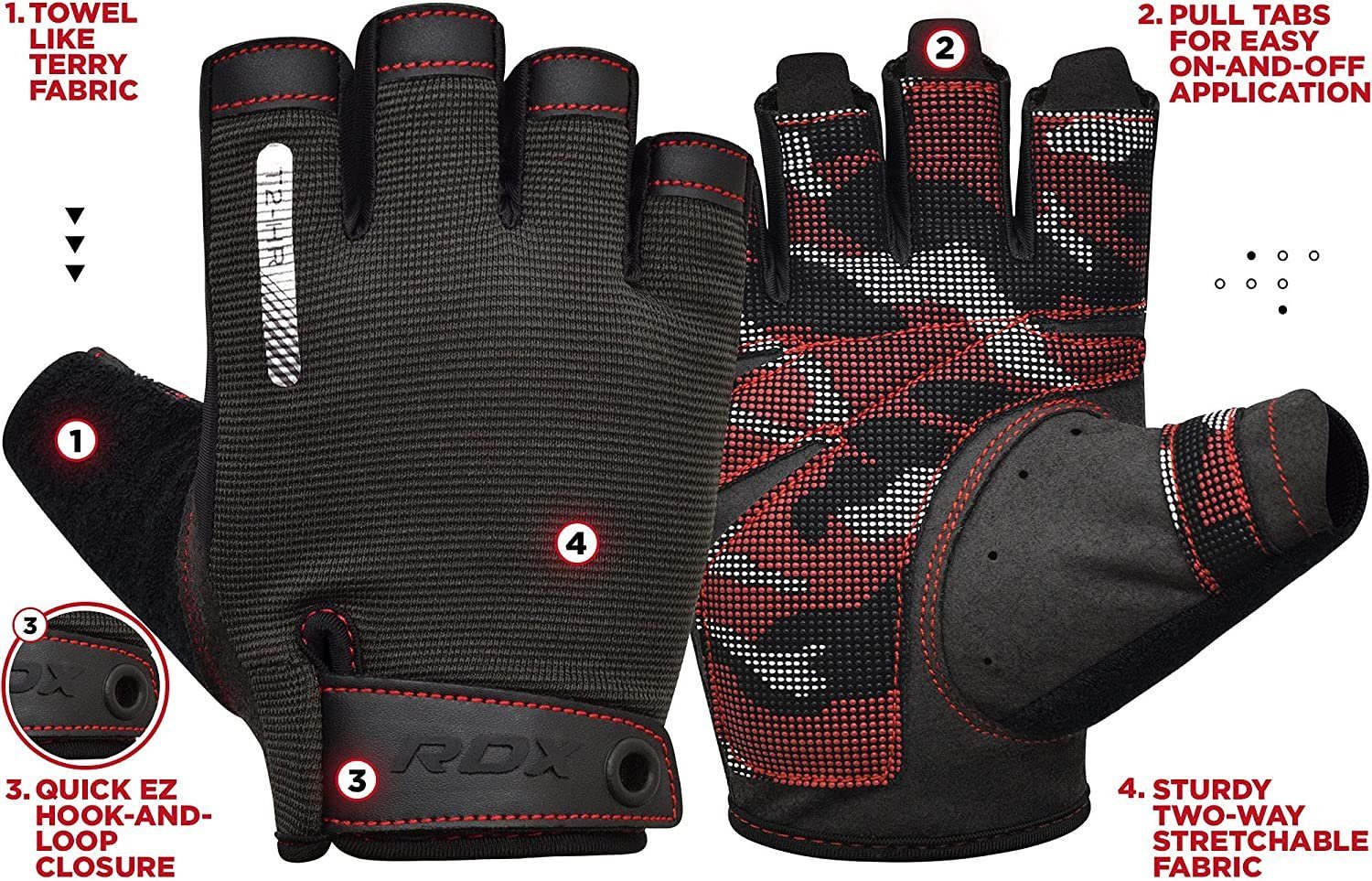 RDX Trainingshandschuhe RDX Gewichtheberhandschuhe, extra dehnbare lange Handgelenkstütze RED