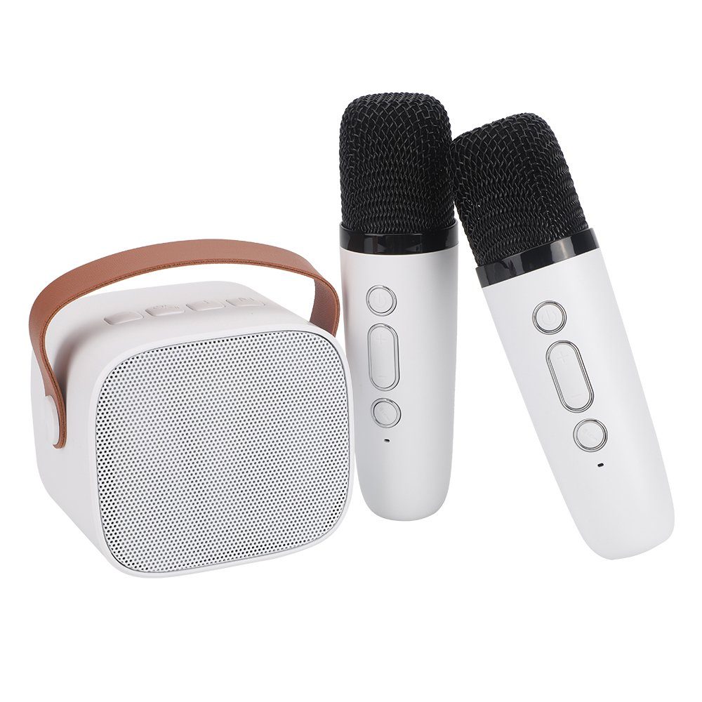 AKKEE Mikrofon Karaoke Maschine mit 2 Drahtlosen Mikrofonen Weiß (mit Stimme wechselnde Effekte & LED-Lichter, 1-tlg), Tragbares Bluetooth Karaoke Maschine für Erwachsene