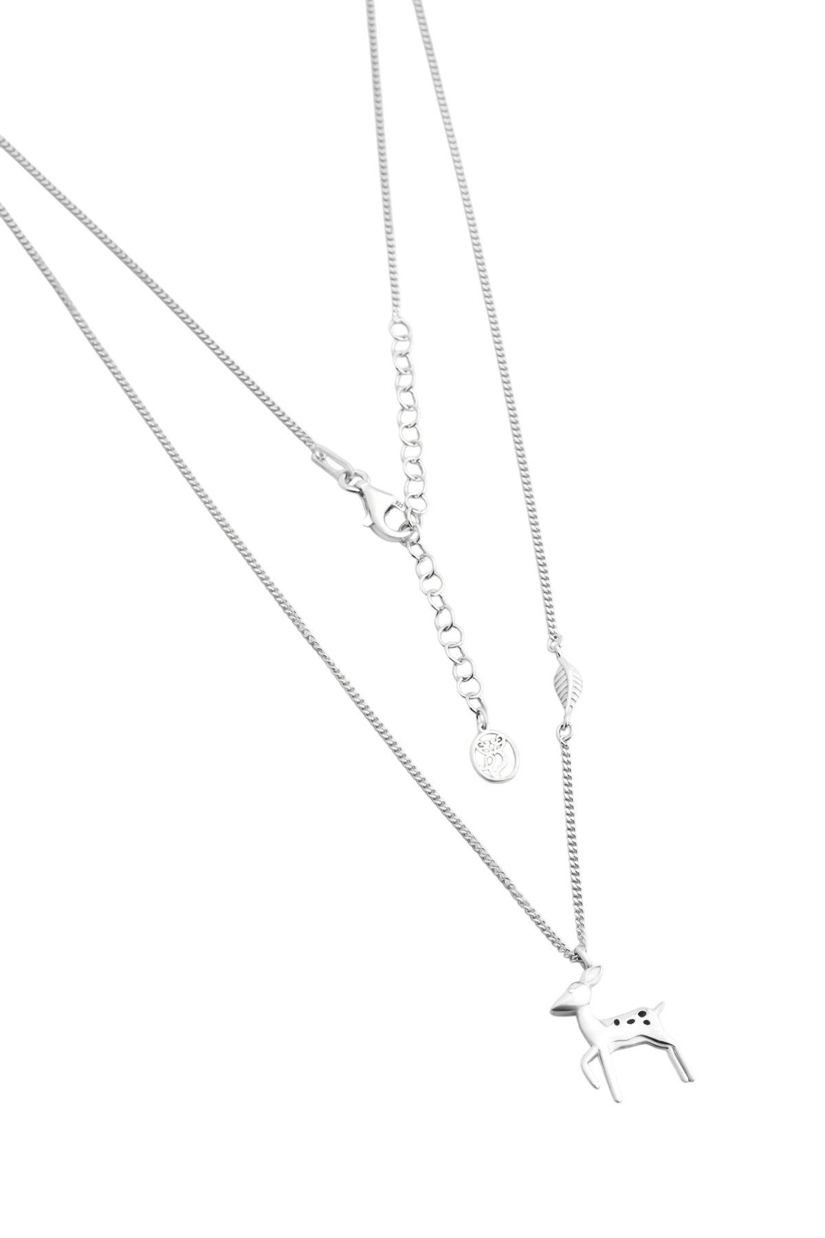 So CHIC... Kette mit Einhänger Kleines Reh – 18 Karat Weißgold plattierte 47 cm lange Silberkette