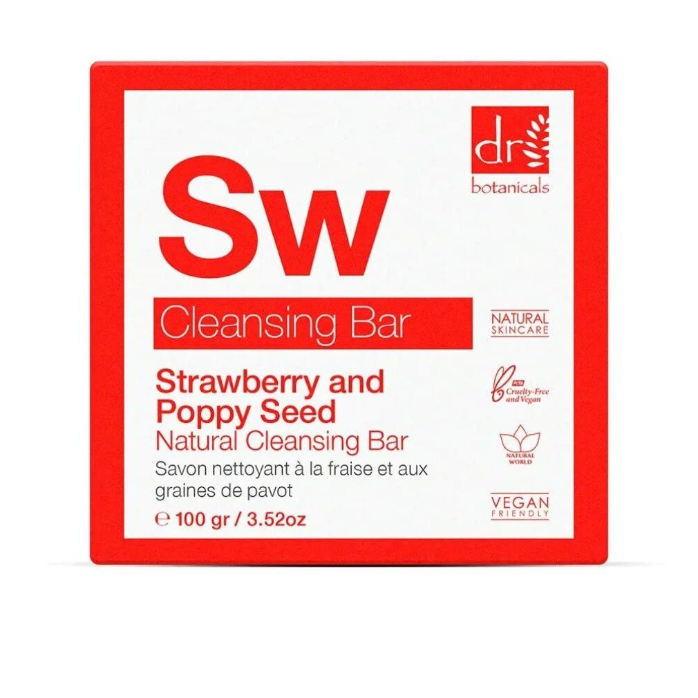 Dr Botanicals Feste Duschseife Strawberry and Poppy Seed Natural Cleansing Bar 100g