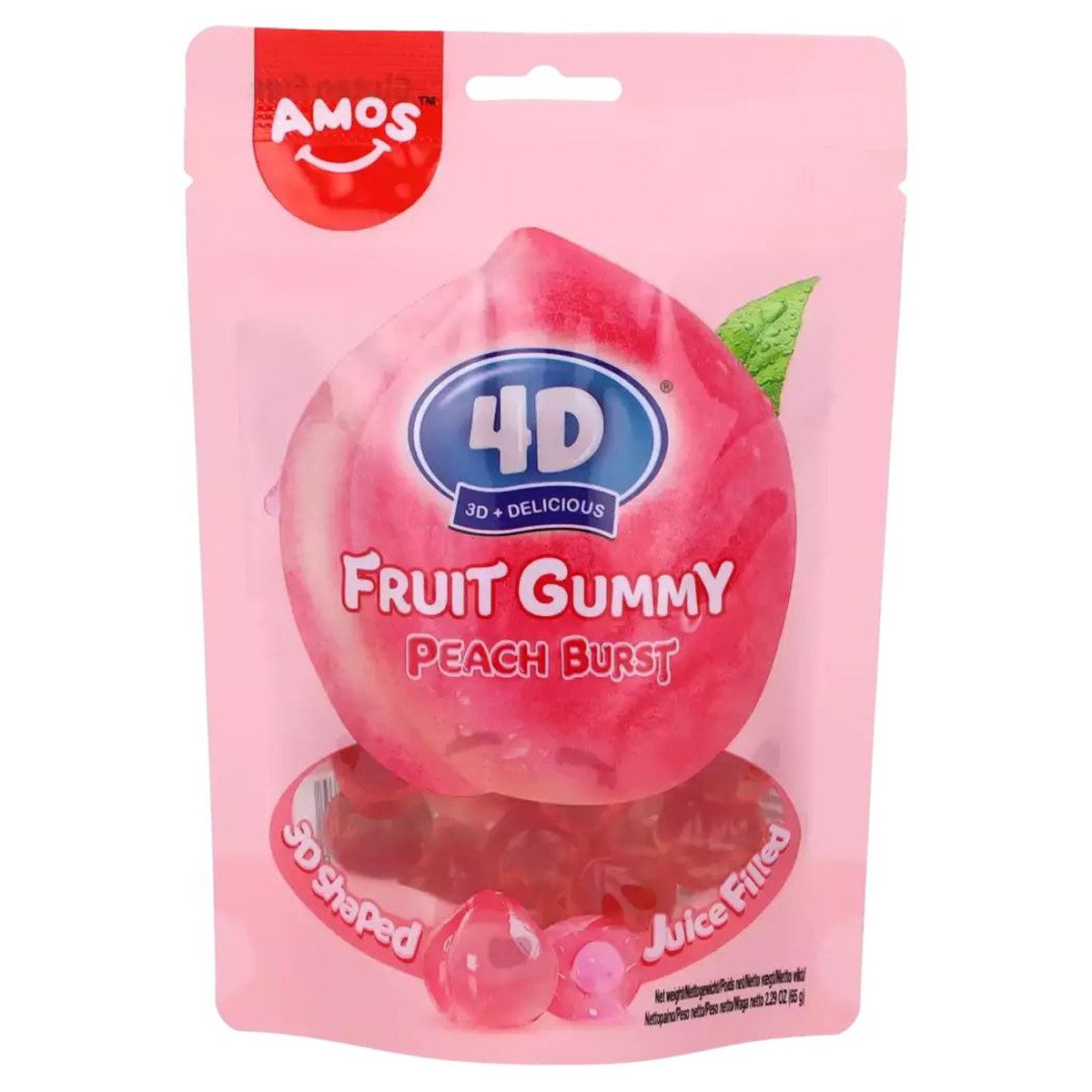 AMOS Süßigkeit, Amos Peelerz 4D Peach Burst Gummy weiches Mini Fruchtgummi 65g