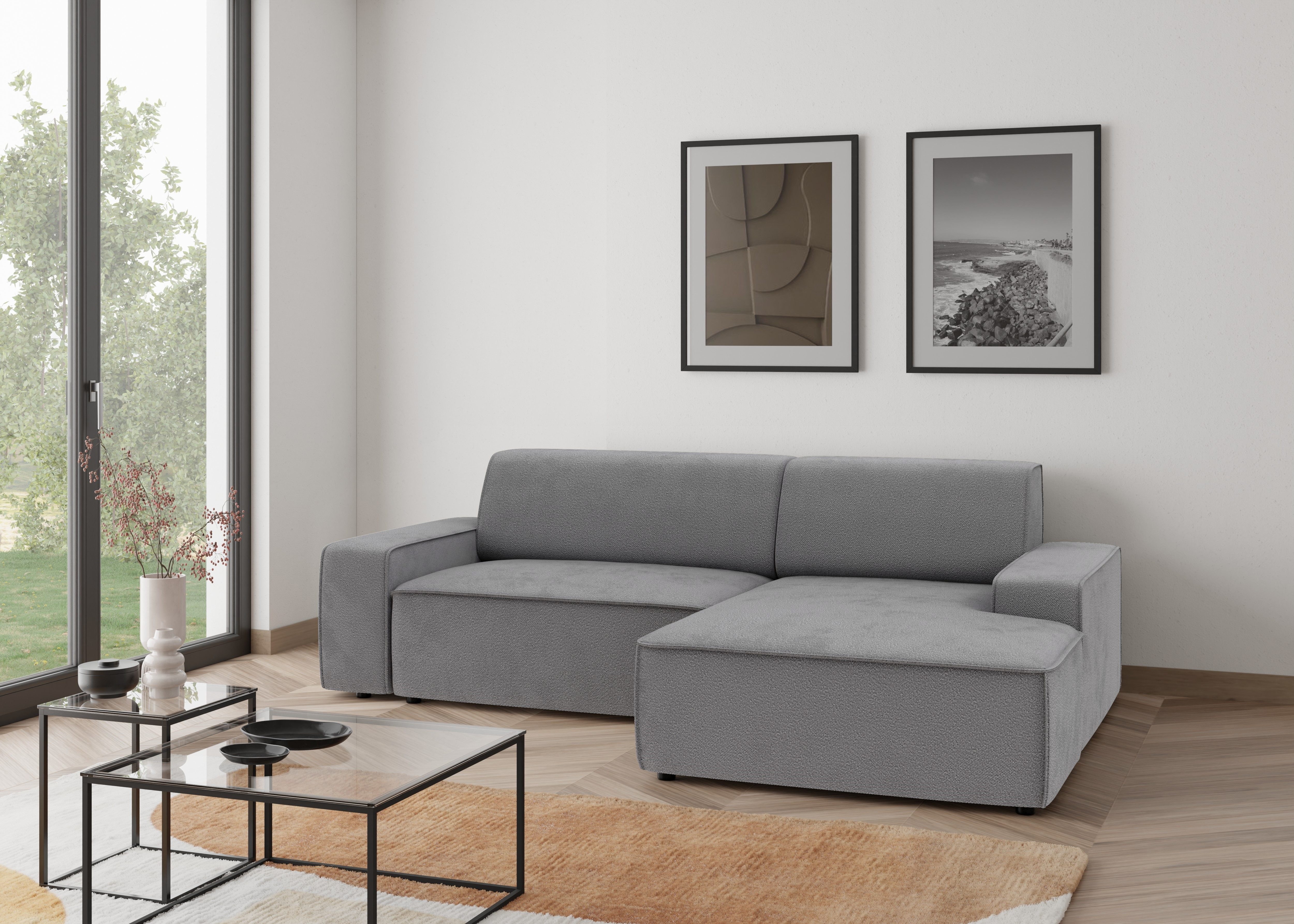 TRENDMANUFAKTUR Ecksofa Graz, wahlweise mit Sitzvorschub und Bettkasten, L-Form, Breite 246 cm, in Cord-, haustierfreundlichem LEO Struktur- oder LUMOS-3D-Bezug