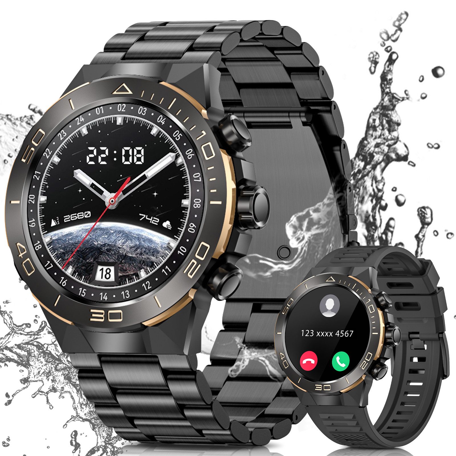 Smartwatch 2025 für Herren in Militärqualität mit AMOLED-Display Smartwatch