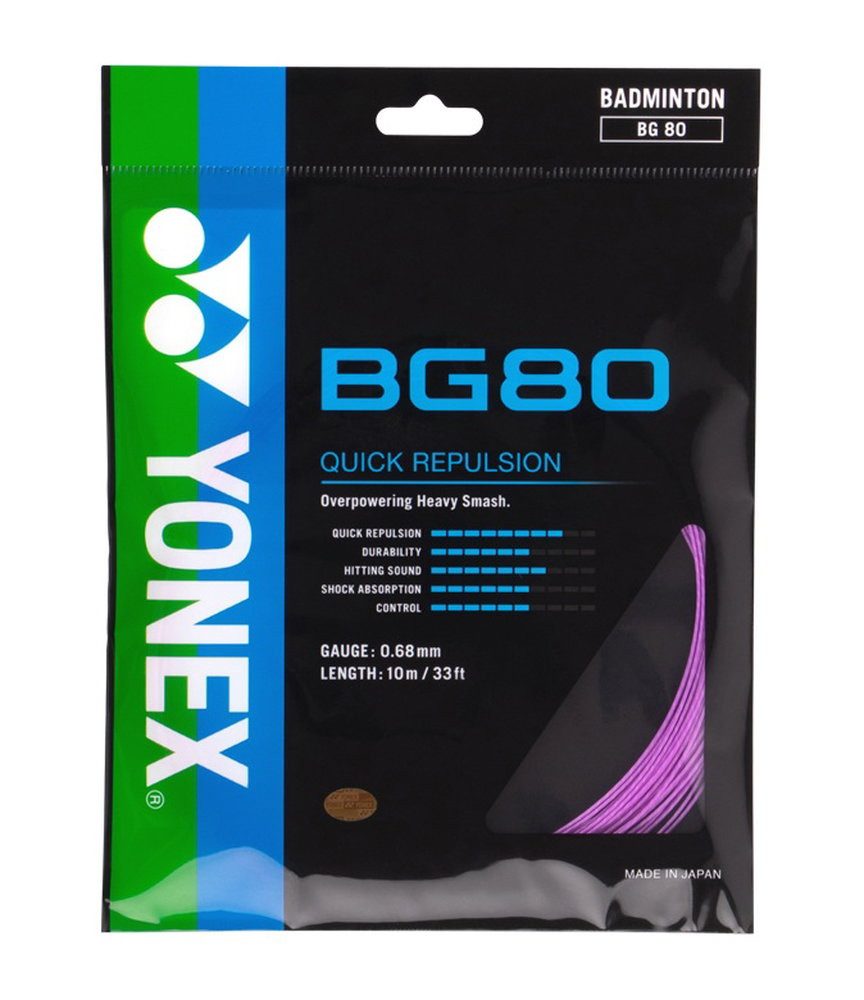 Yonex Badmintonsaite BG80 (Kontrolle+Touch) violett 10m Set, Saitendicke: 0.68